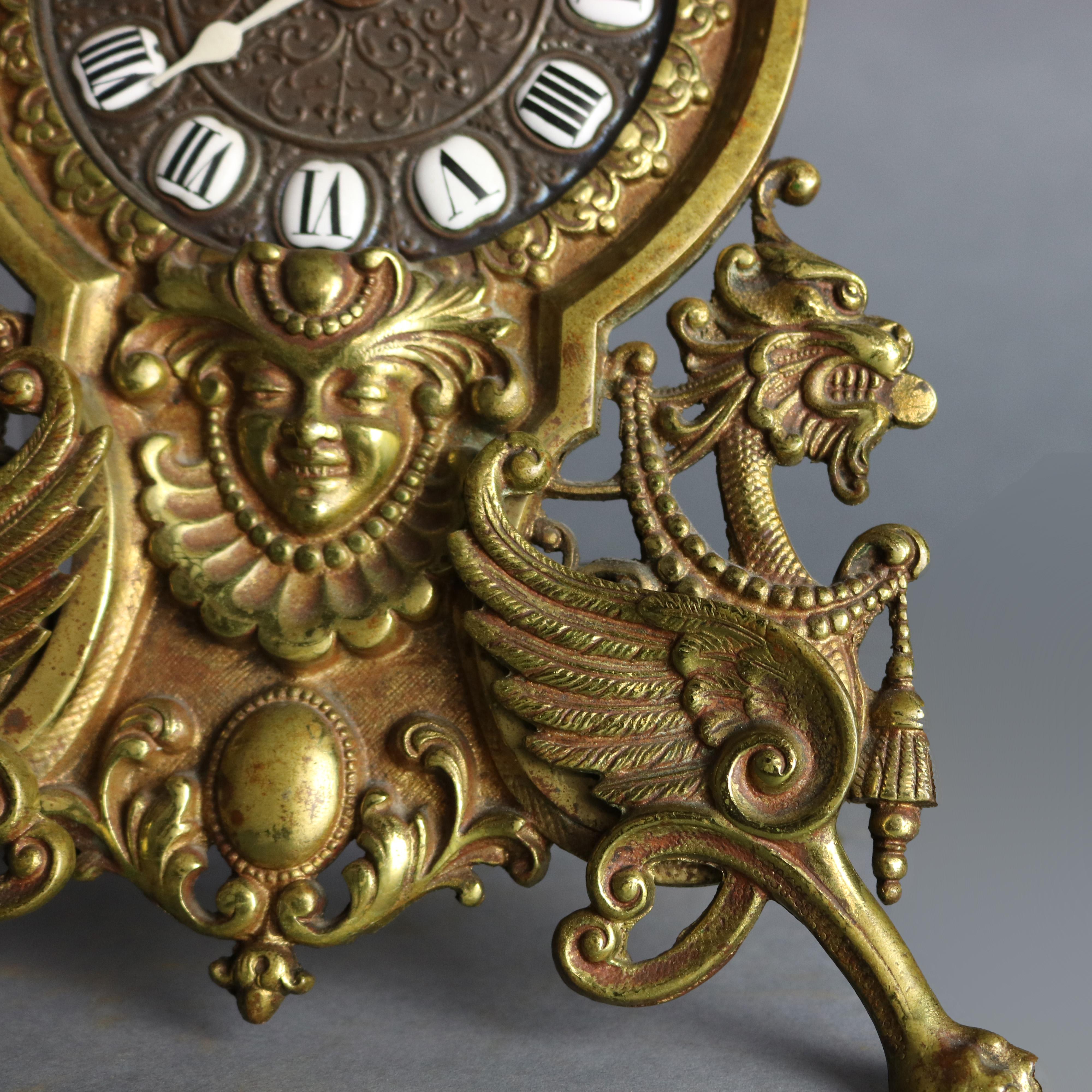 Antique Victorian Bronze Figural Easel Back Desk Clock, Circa 1890 In Good Condition In Big Flats, NY
