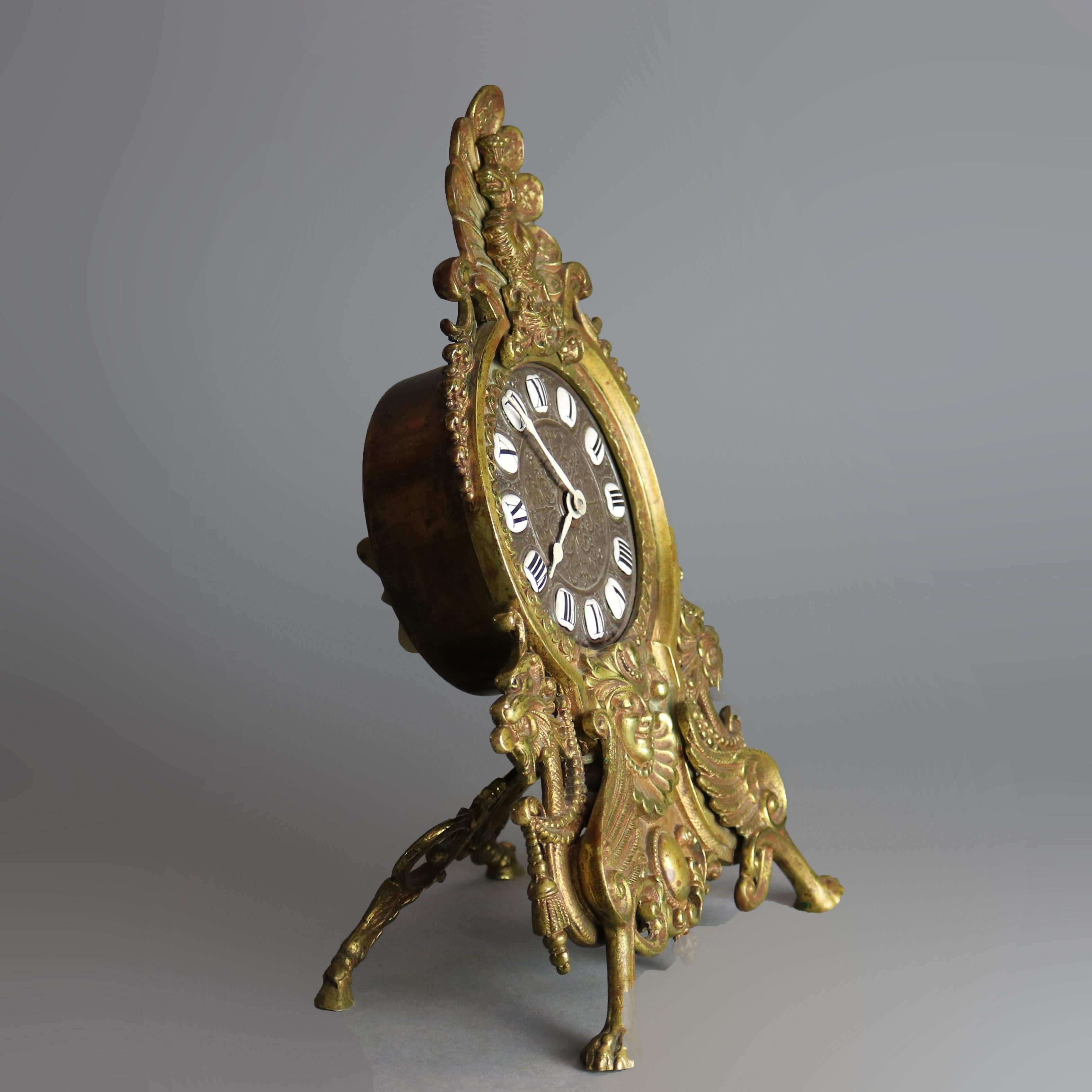 19th Century Antique Victorian Bronze Figural Easel Back Desk Clock, Circa 1890