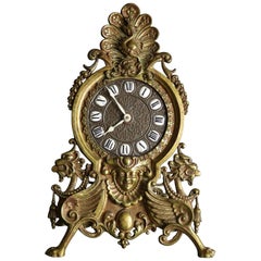 Antique Victorian Bronze Figural Easel Back Desk Clock, Circa 1890