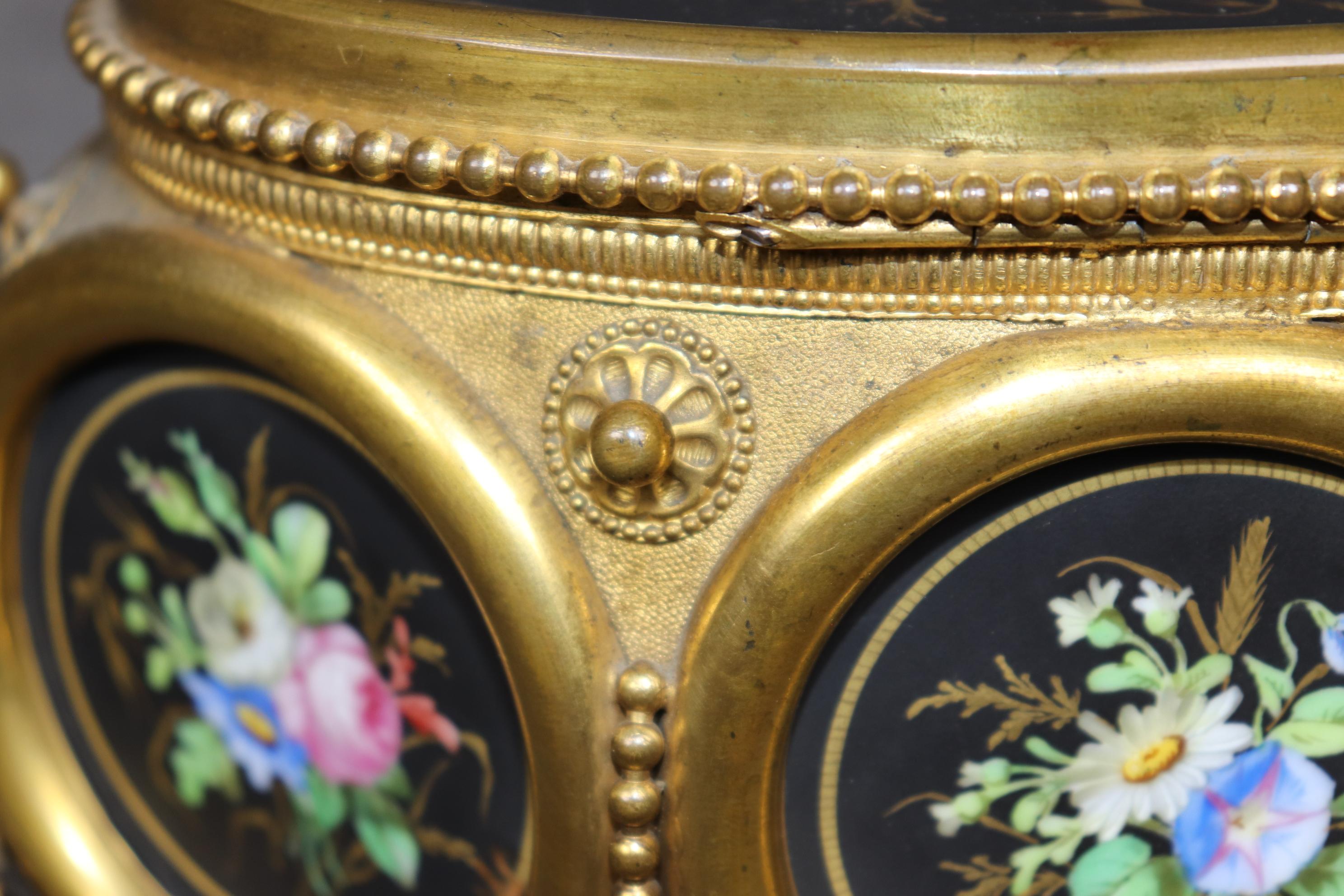 Antique Victorian Bronze Ormolu and Painted Porcelain Jewelry Casket 4