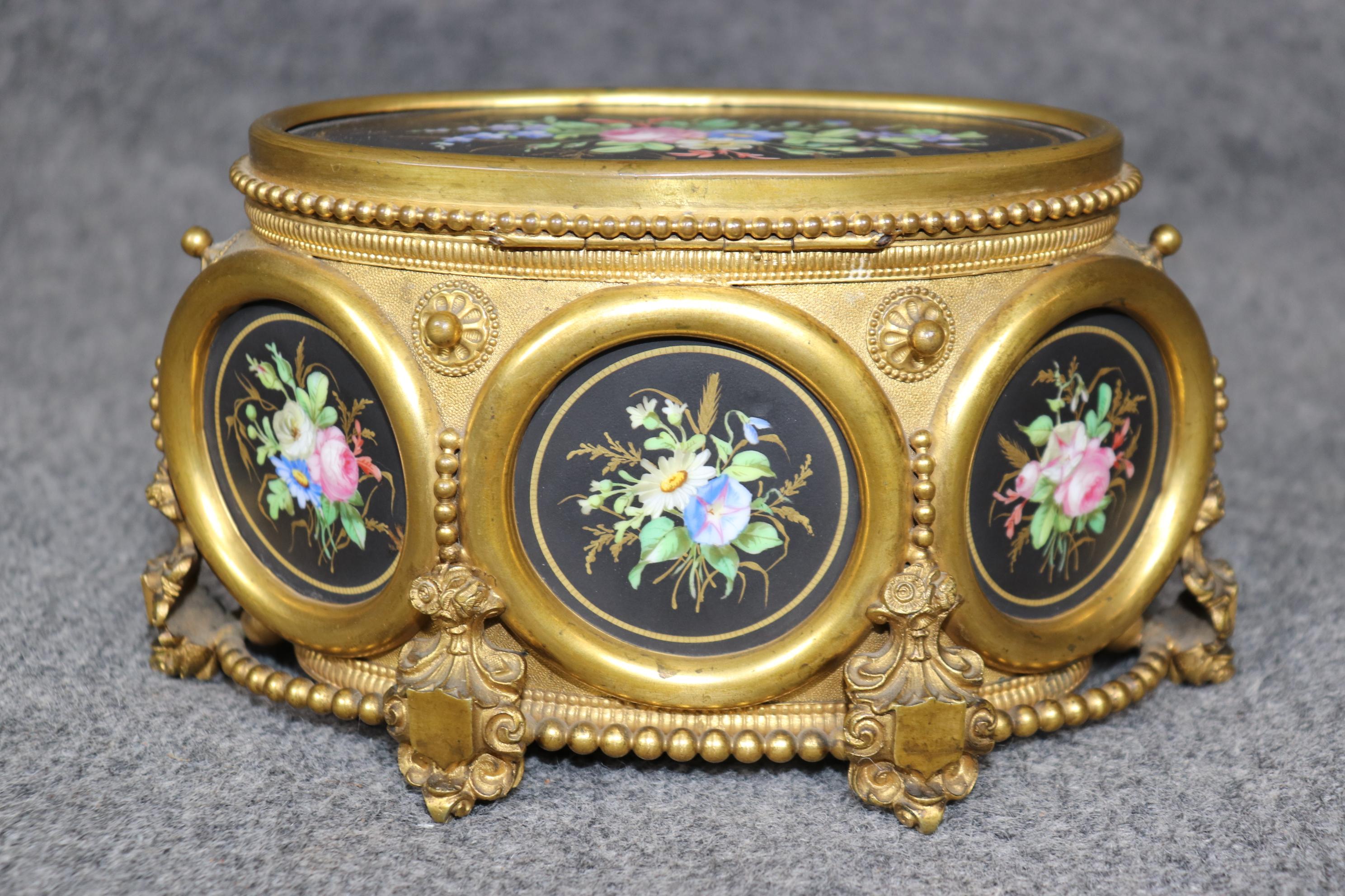 Unknown Antique Victorian Bronze Ormolu and Painted Porcelain Jewelry Casket
