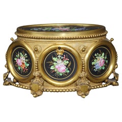 Antique Victorian Bronze Ormolu and Painted Porcelain Jewelry Casket