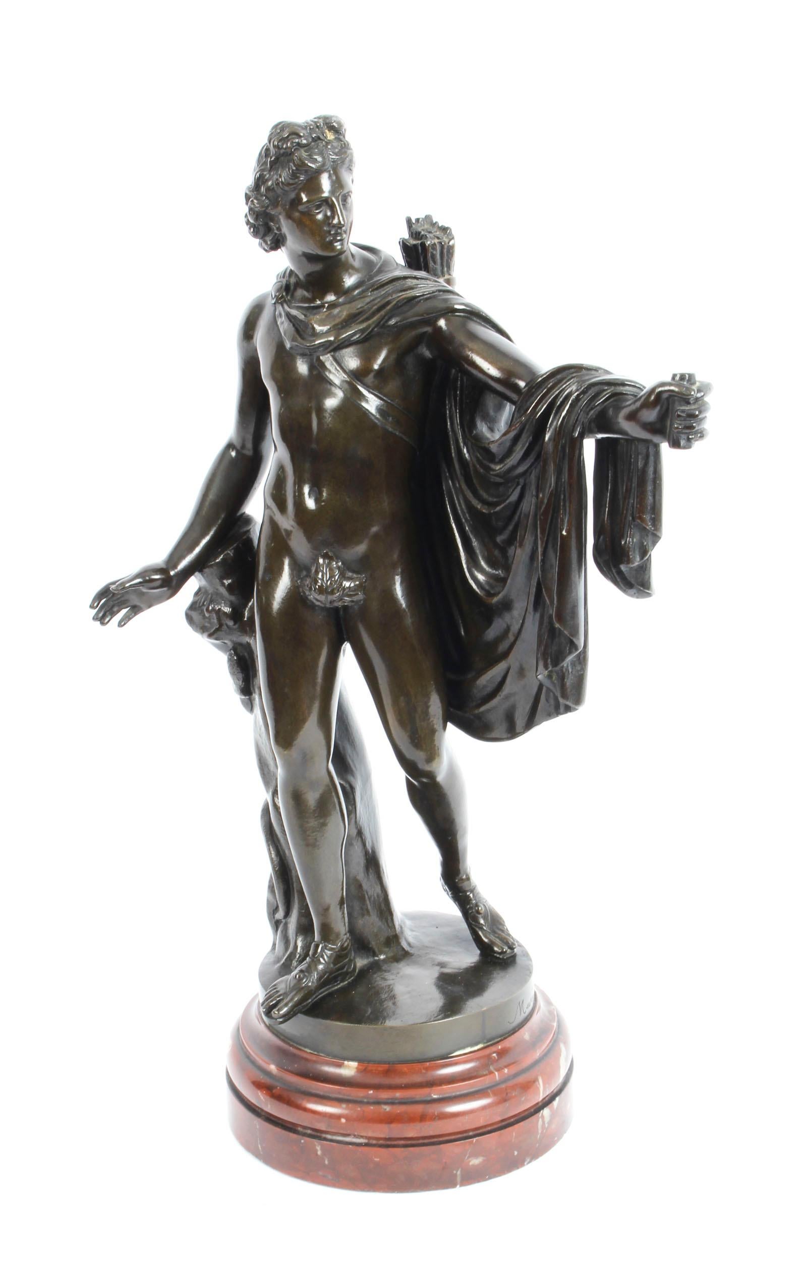 Antique Victorian Bronze Sculpture of Greek God Apollo, 19th Century 4
