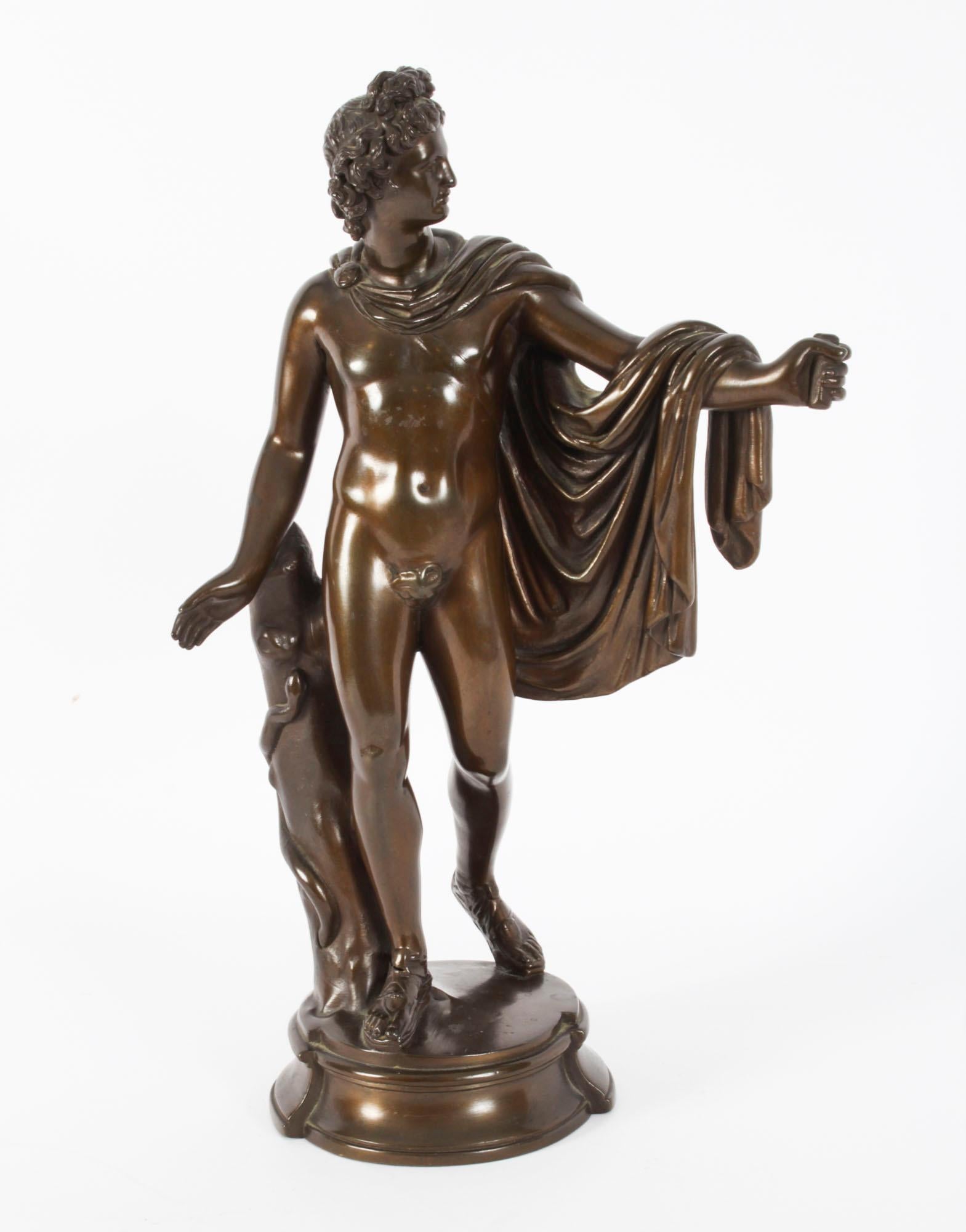 English Antique Victorian Bronze Sculpture of Greek God Apollo 19th Century For Sale