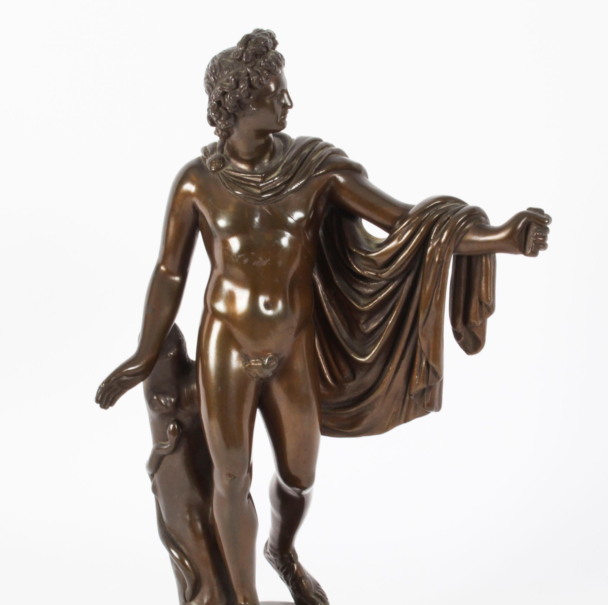 Mid-19th Century Antique Victorian Bronze Sculpture of Greek God Apollo 19th Century For Sale