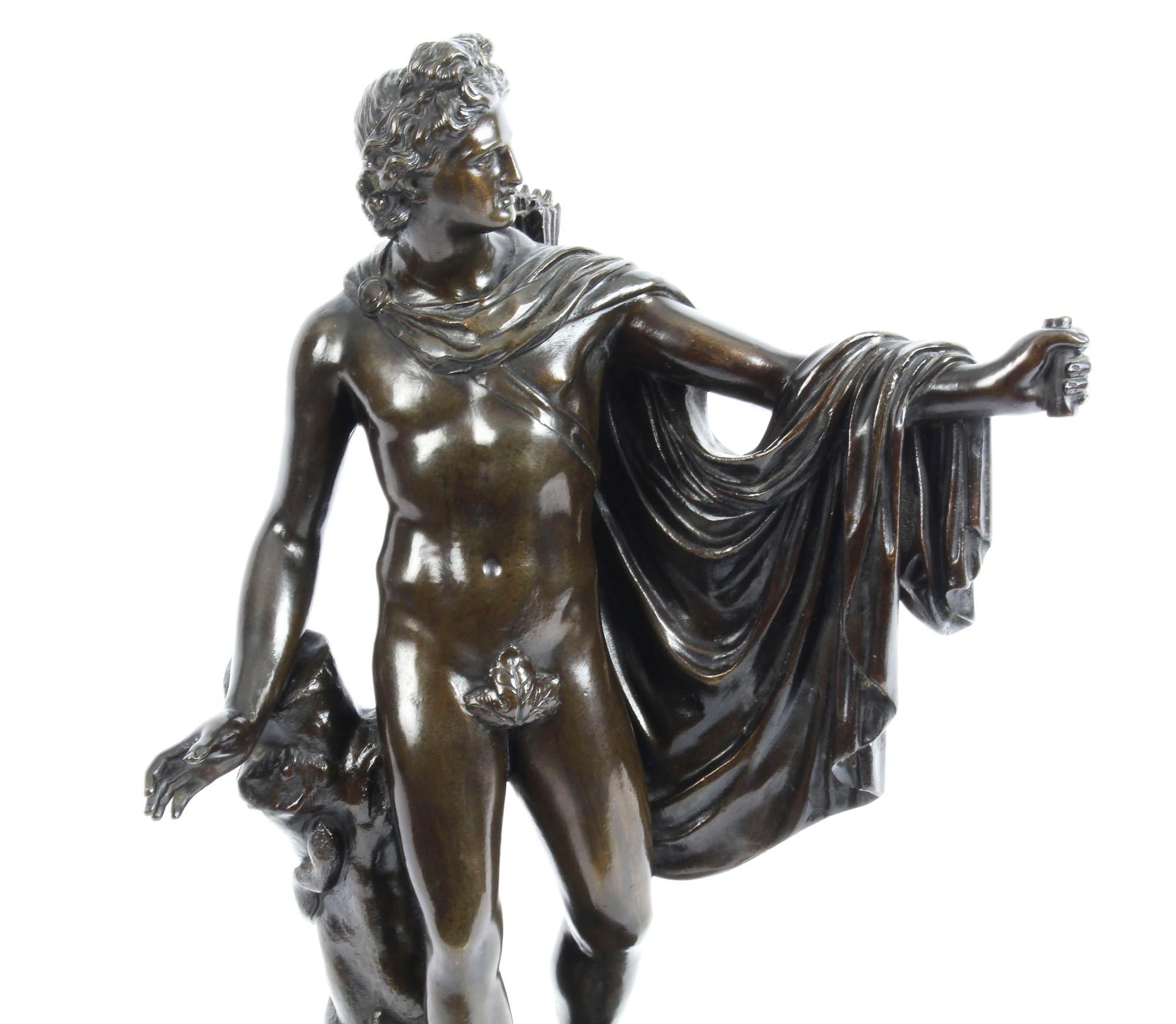English Antique Victorian Bronze Sculpture of Greek God Apollo, 19th Century