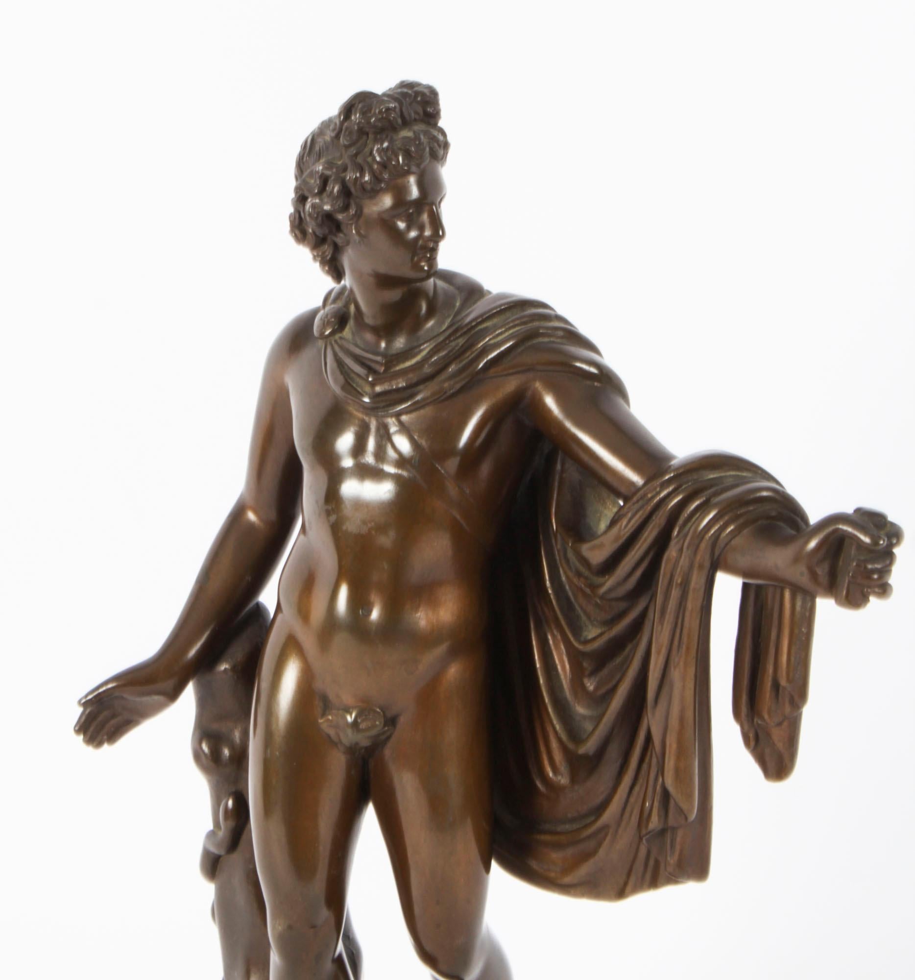 Bronze Sculpture victorienne ancienne en bronze du dieu grec Apollon du 19ème siècle en vente