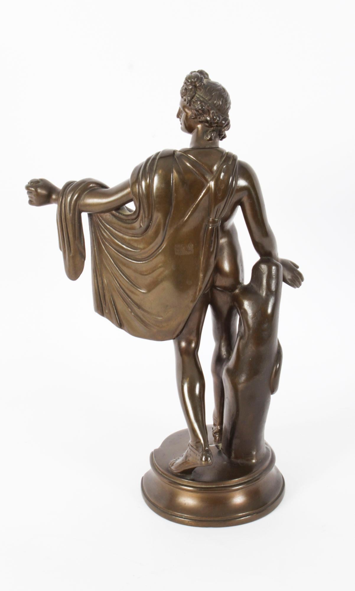 Sculpture victorienne ancienne en bronze du dieu grec Apollon du 19ème siècle en vente 2