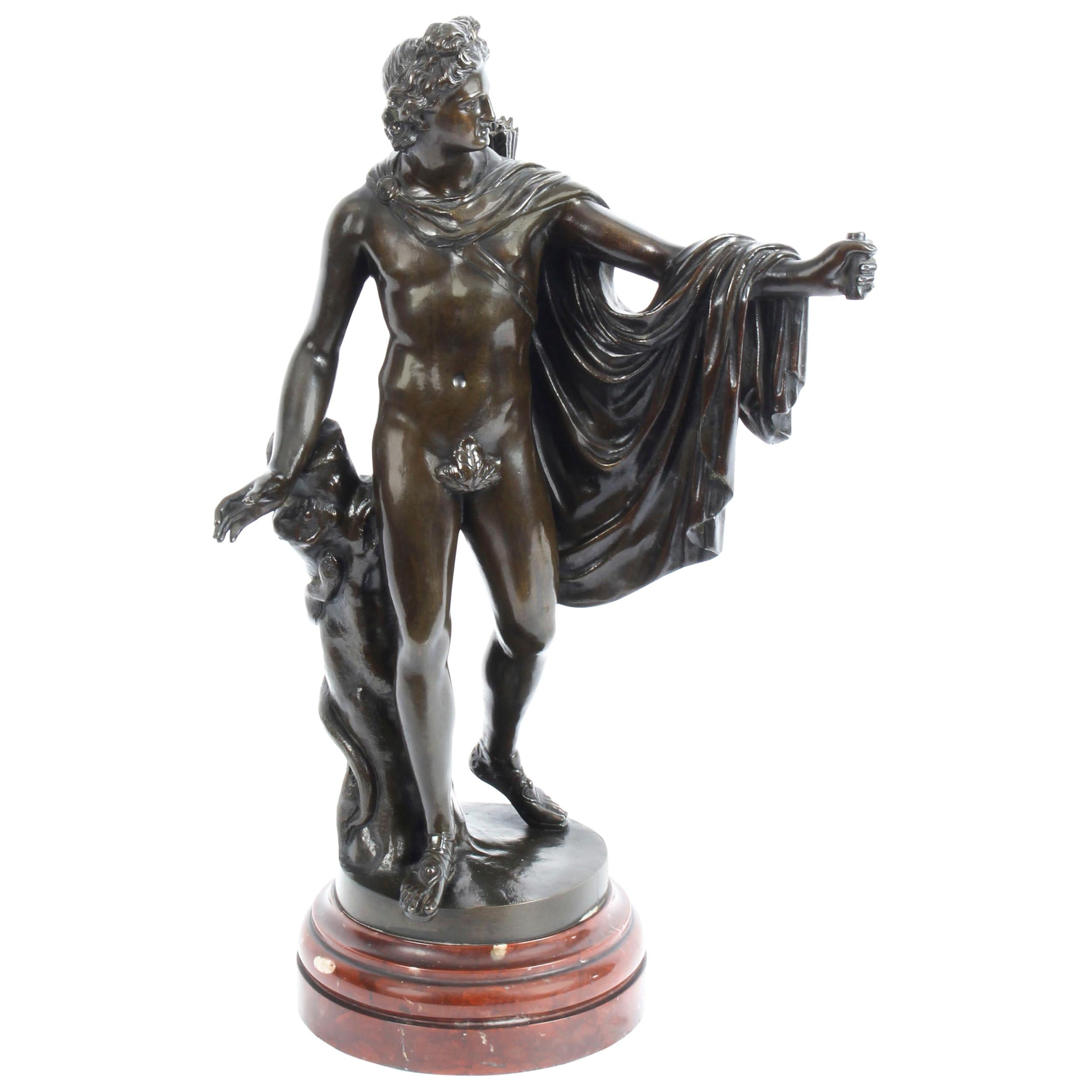 Antique Victorian Bronze Sculpture of Greek God Apollo, 19th Century