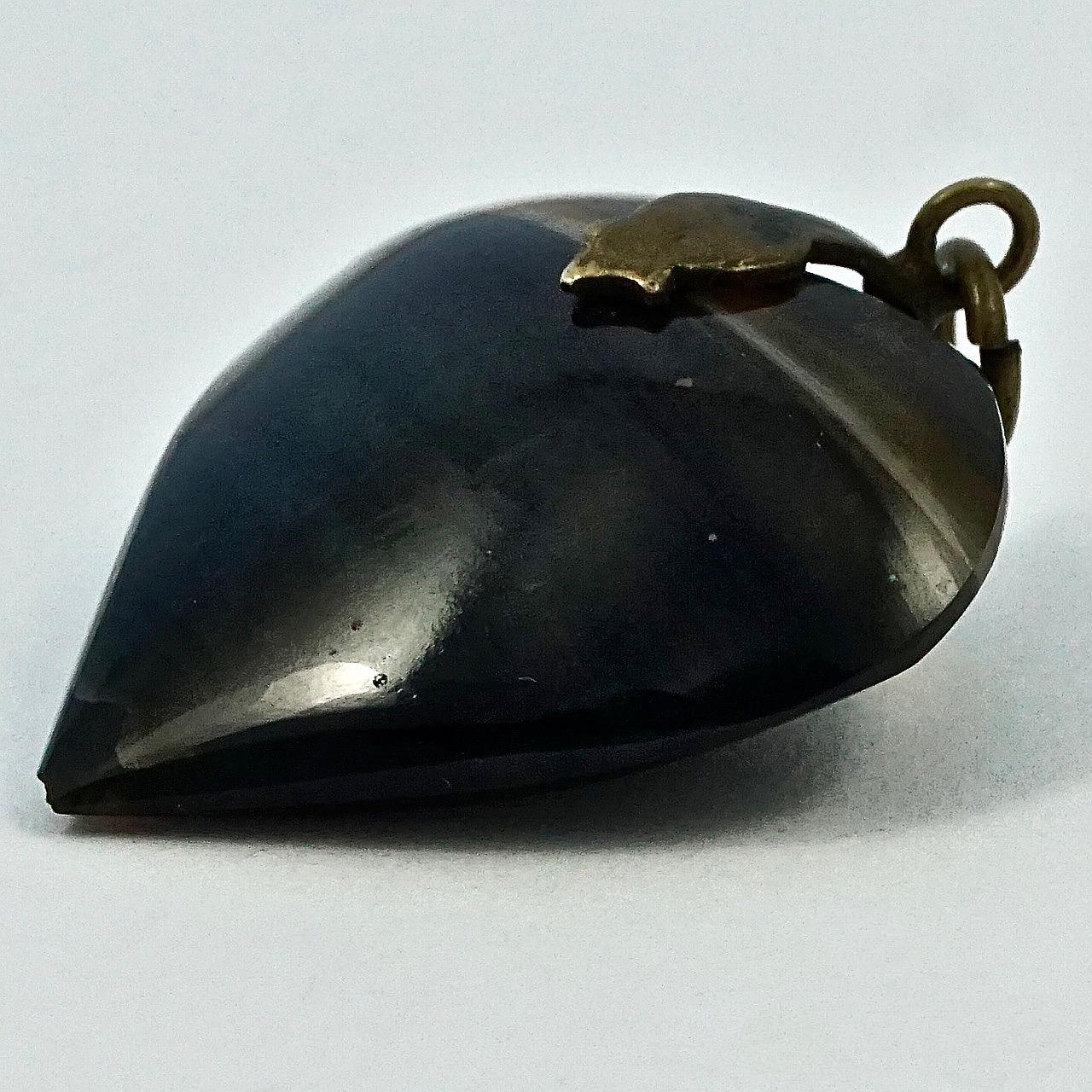 Heart Cut Antique Victorian Bronze Tone Polished Banded Agate Heart Pendant