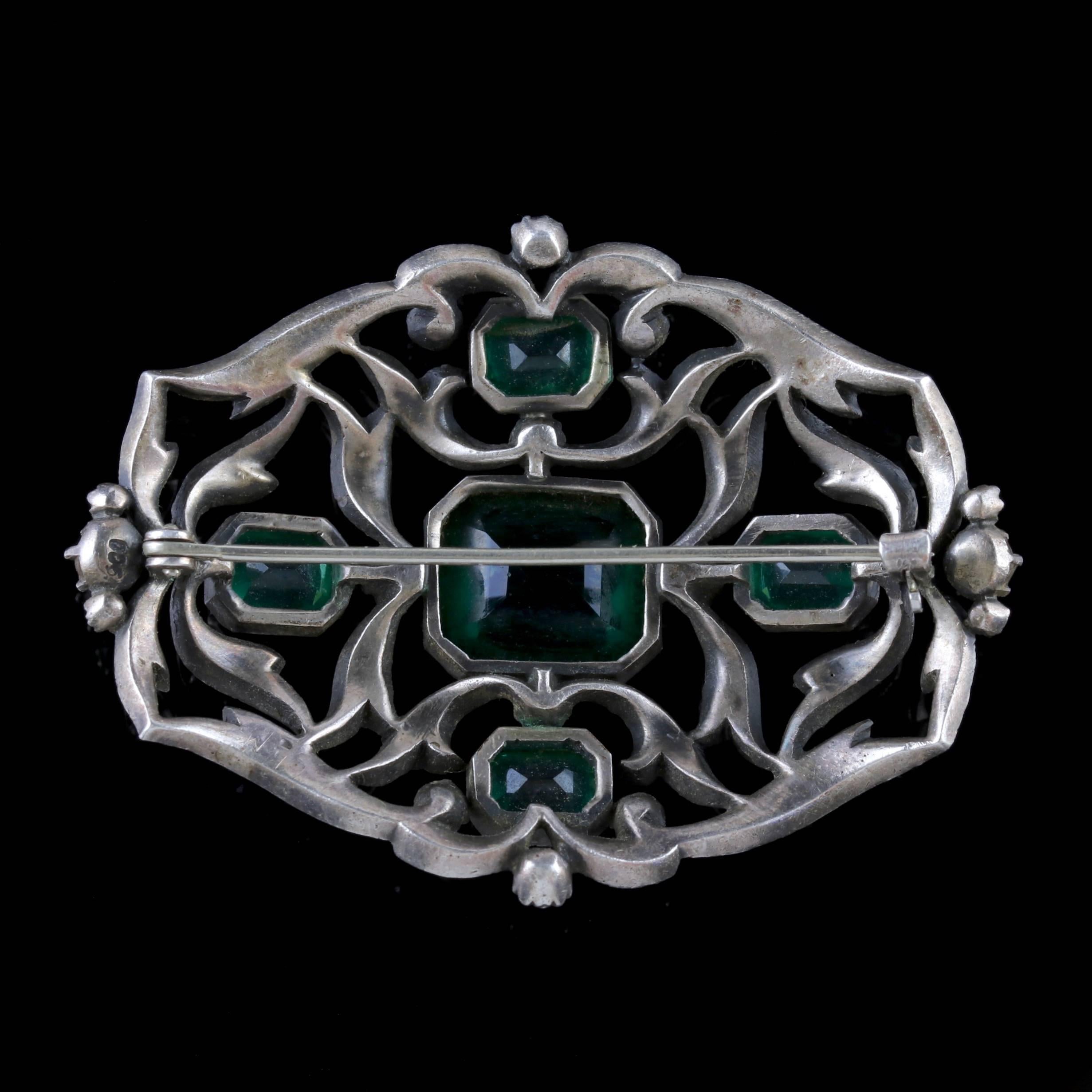 Women's Antique Victorian Brooch Green Paste Silver, circa 1890