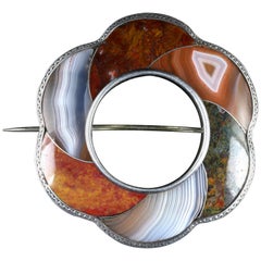 Antique Victorian Brooch Scottish Agate Silver, circa 1860