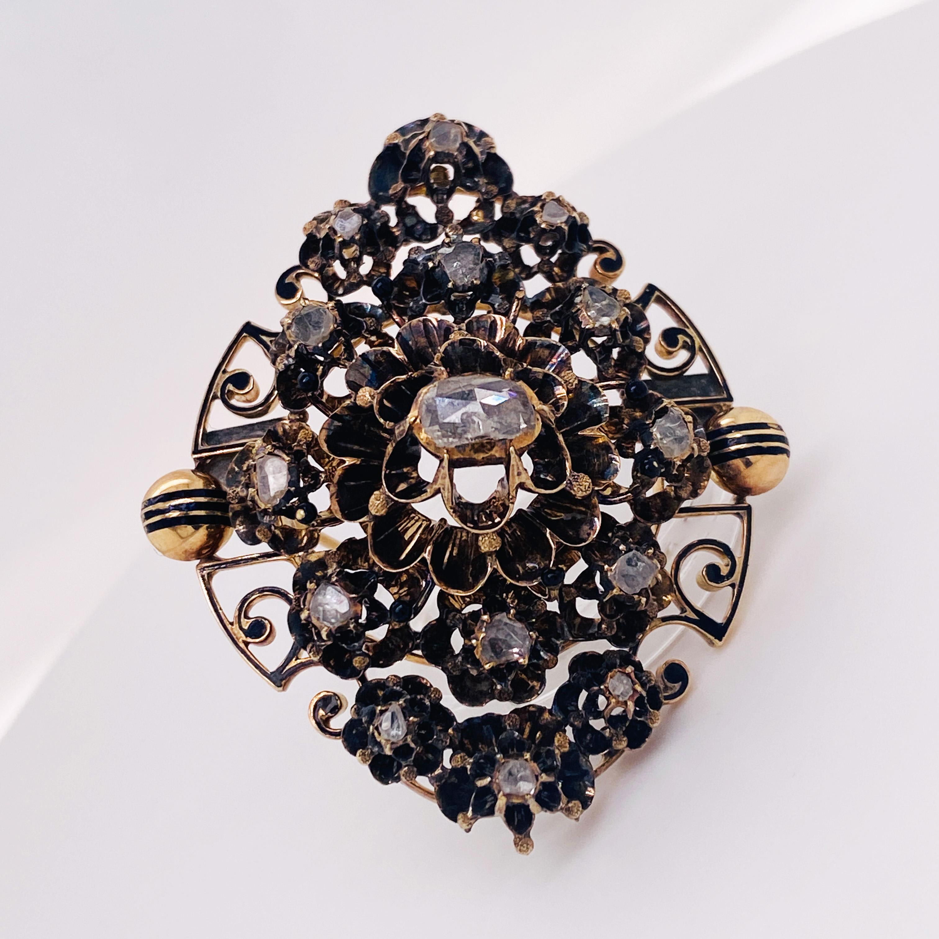 Victorien Broche victorienne ancienne avec .58 carats de diamants taillés en rose en or