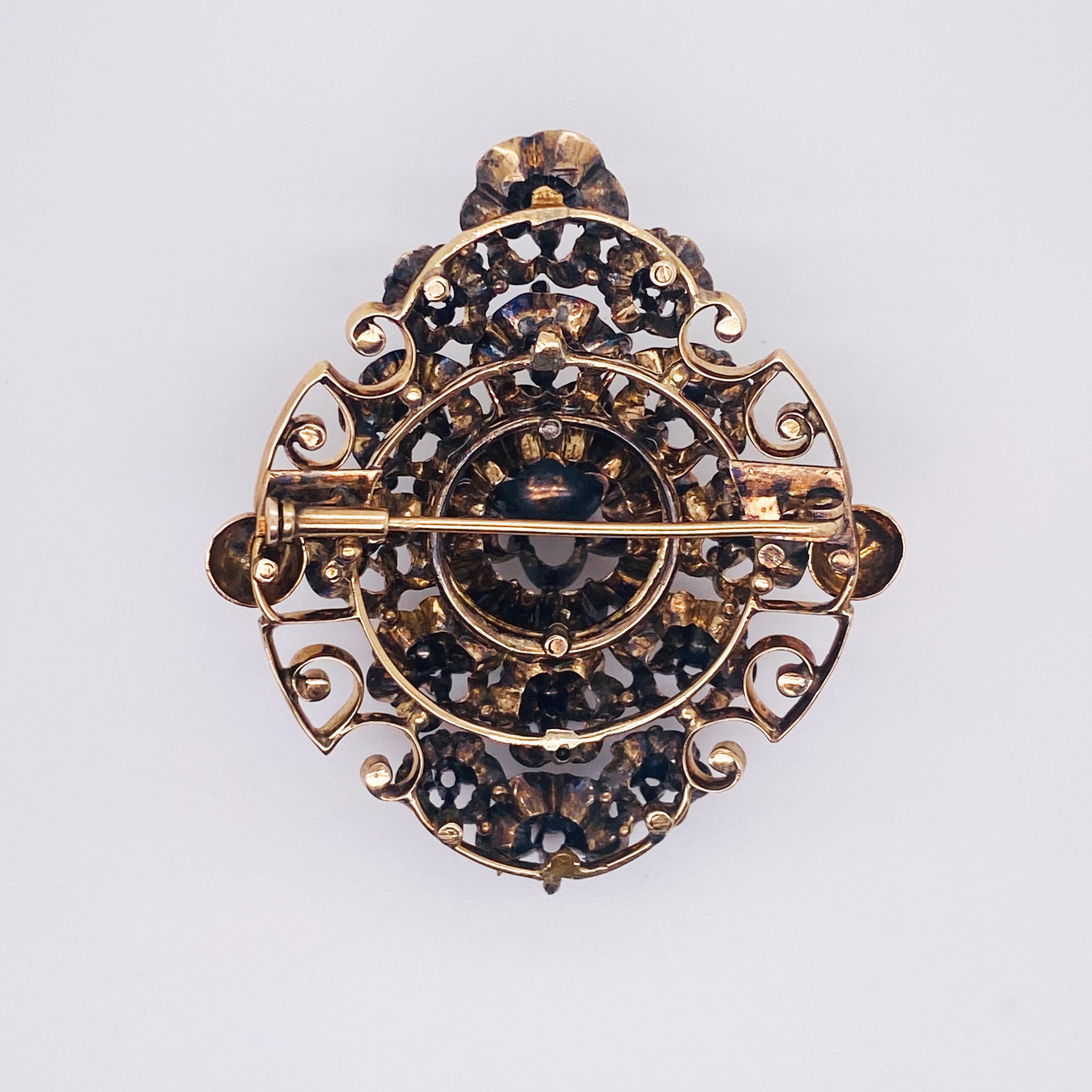 Antike viktorianische Brosche aus Gold mit58 Karat Diamanten im Rosenschliff im Zustand „Gut“ in Austin, TX