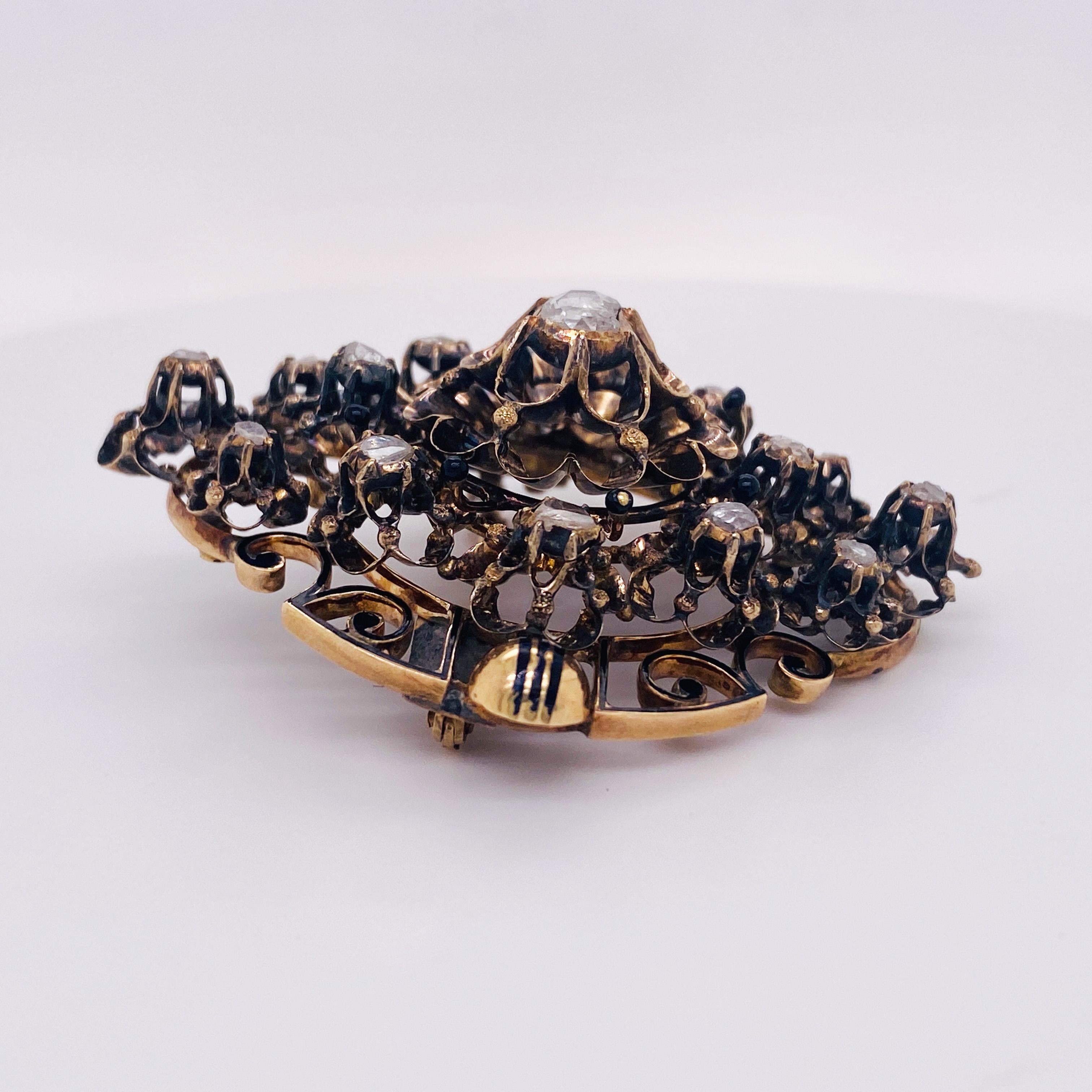 Antique Victorian Brooch with .58 Carat of Rose Cut Diamonds in Gold For Sale 1