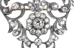Antique Victorian Brooch with Old European Cut Diamonds in Silver and Gold