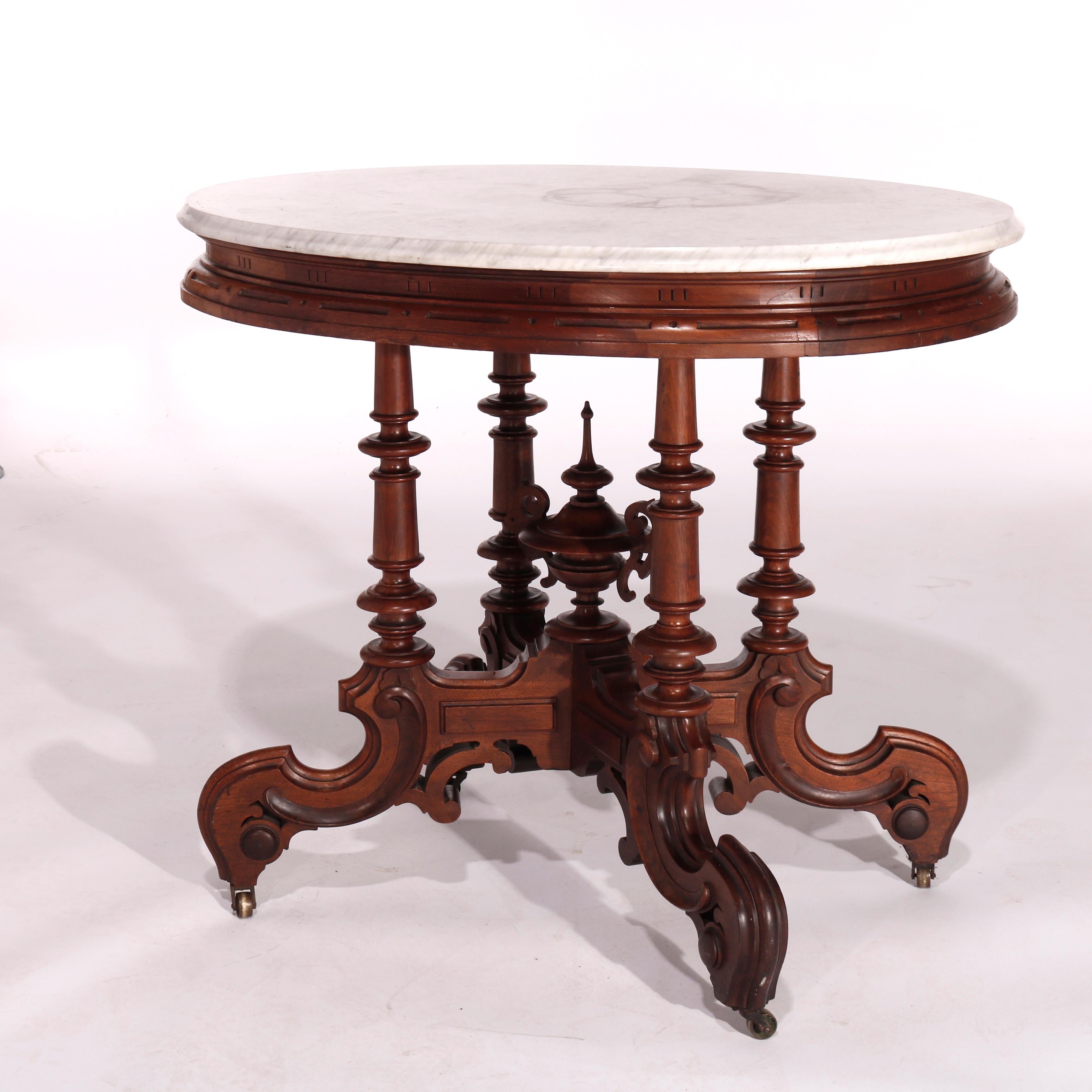 Antique Victorian Brooks Brothers Walnut & Marble Parlor Table, circa 1890 For Sale 5