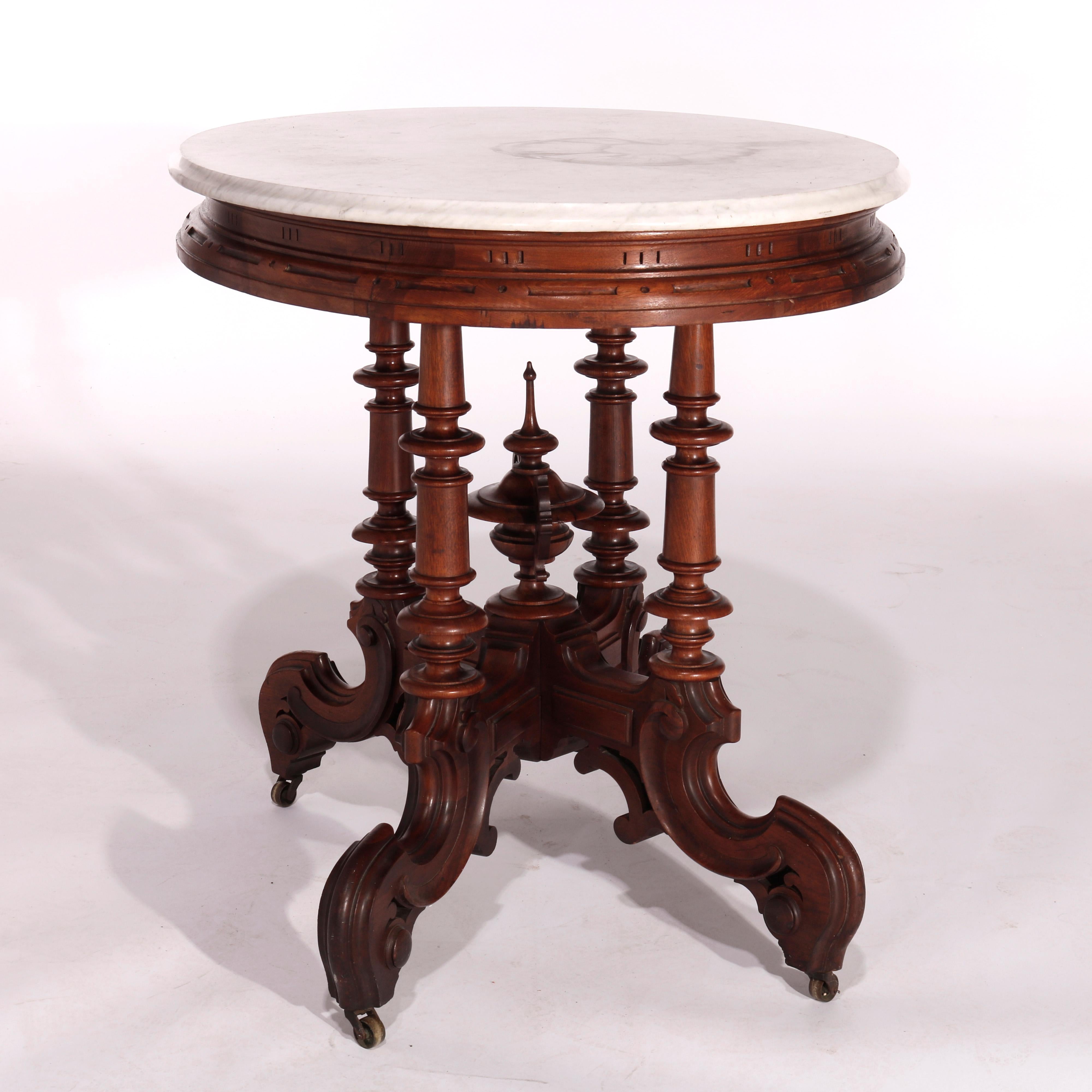 Antique Victorian Brooks Brothers Walnut & Marble Parlor Table, circa 1890 For Sale 6