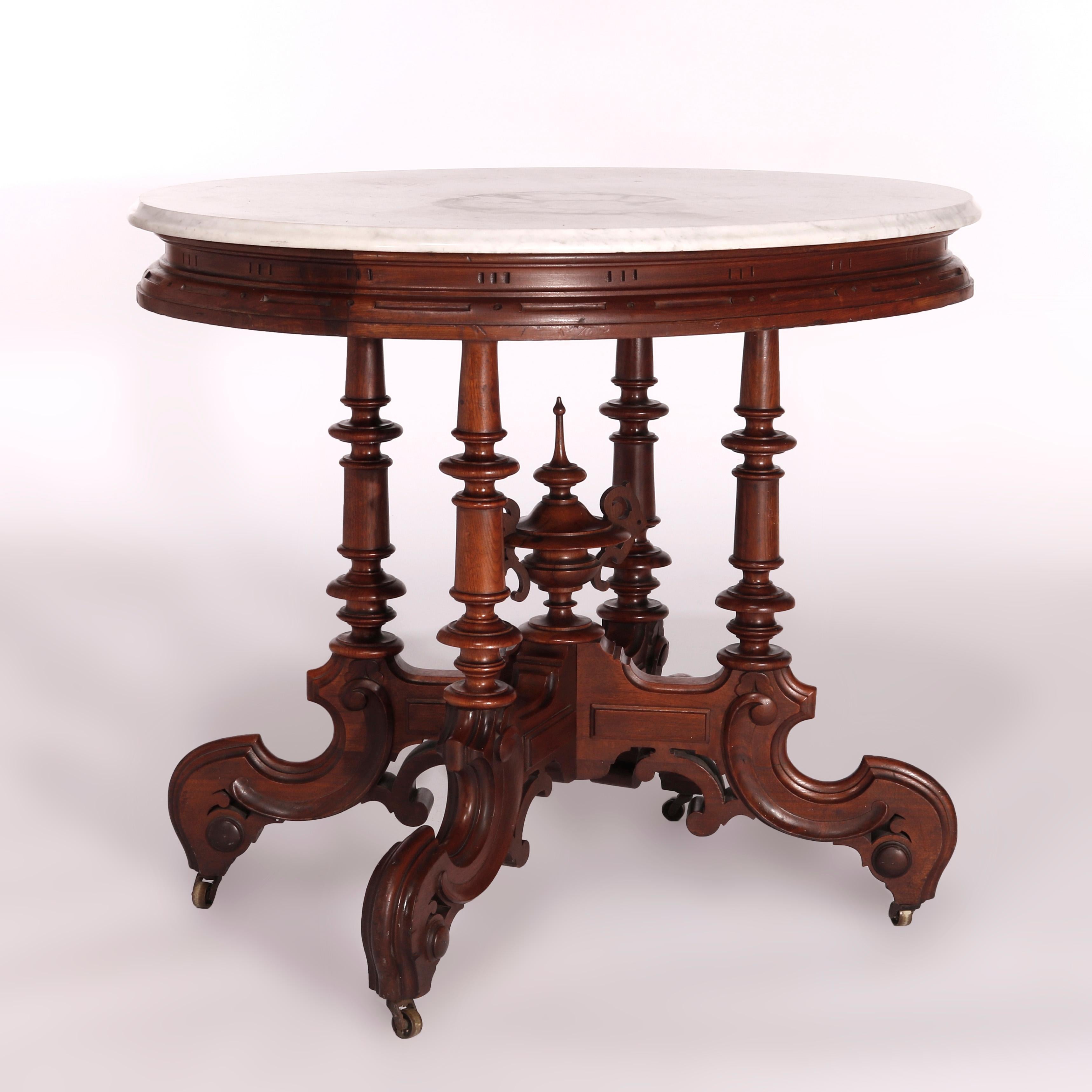 Antique Victorian Brooks Brothers Walnut & Marble Parlor Table, circa 1890 For Sale 7