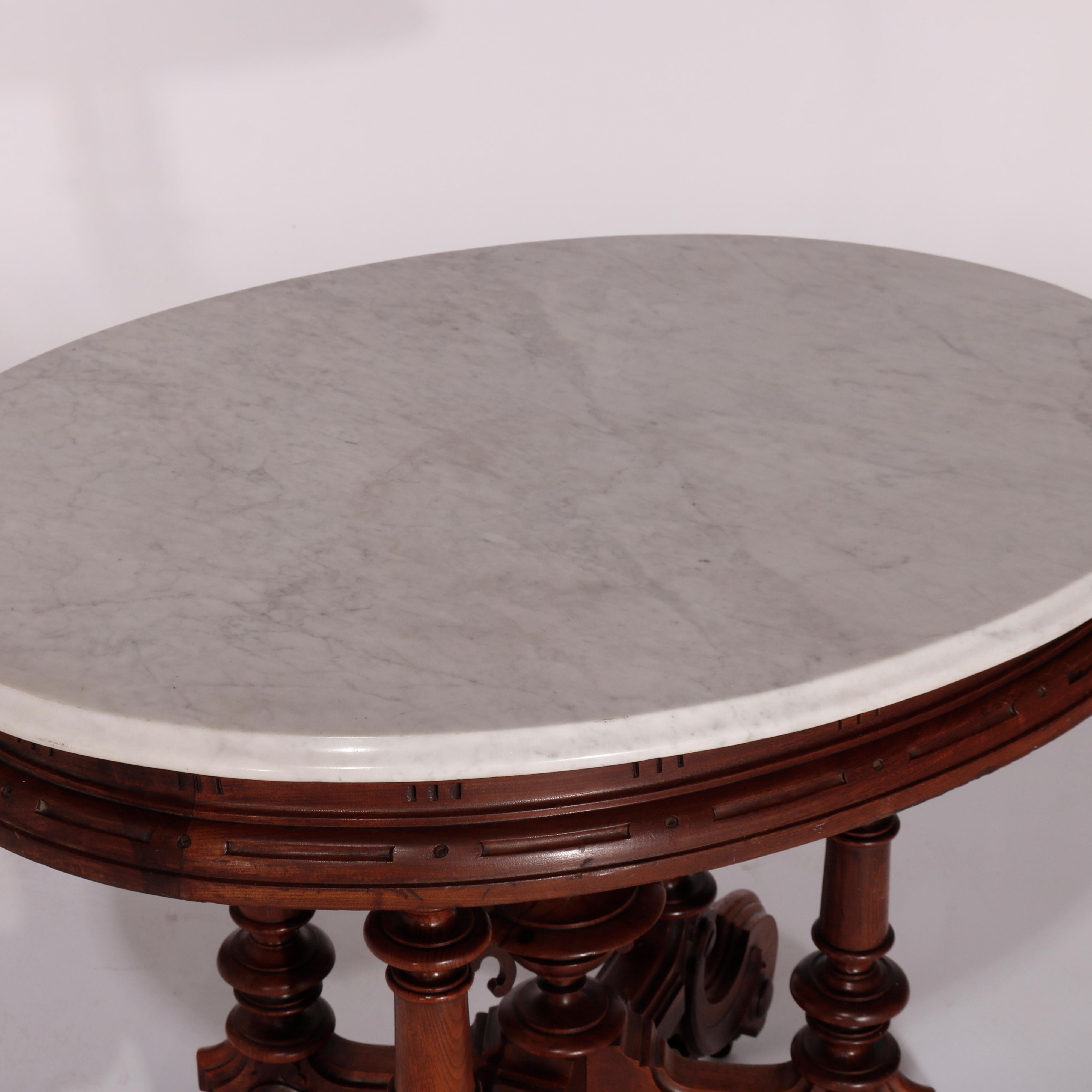 Antique Victorian Brooks Brothers Walnut & Marble Parlor Table, circa 1890 6