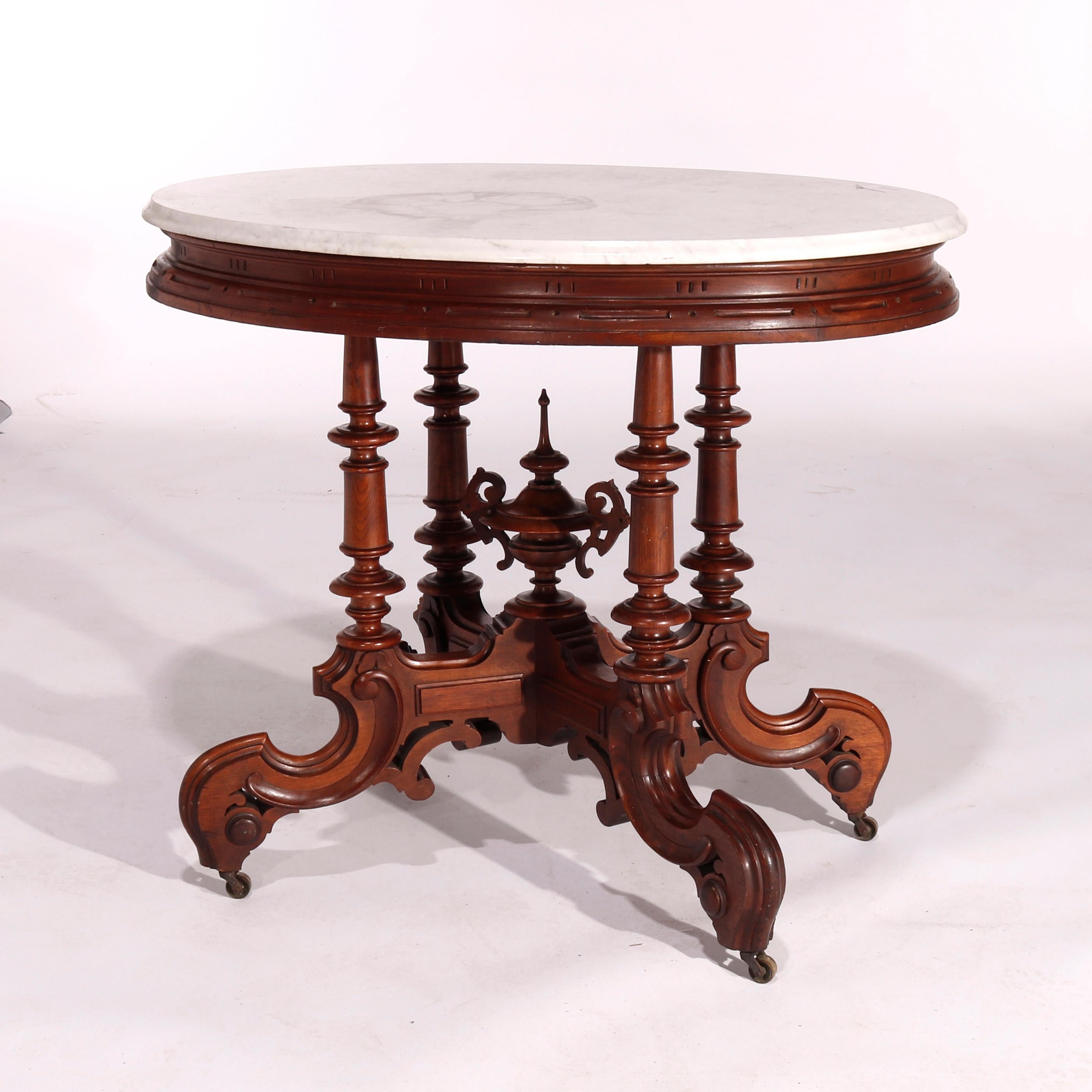 Antique Victorian Brooks Brothers Walnut & Marble Parlor Table, circa 1890 7