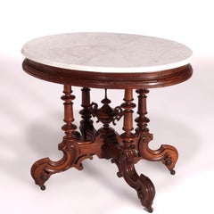 Antique Victorian Brooks Brothers Walnut & Marble Parlor Table, circa 1890