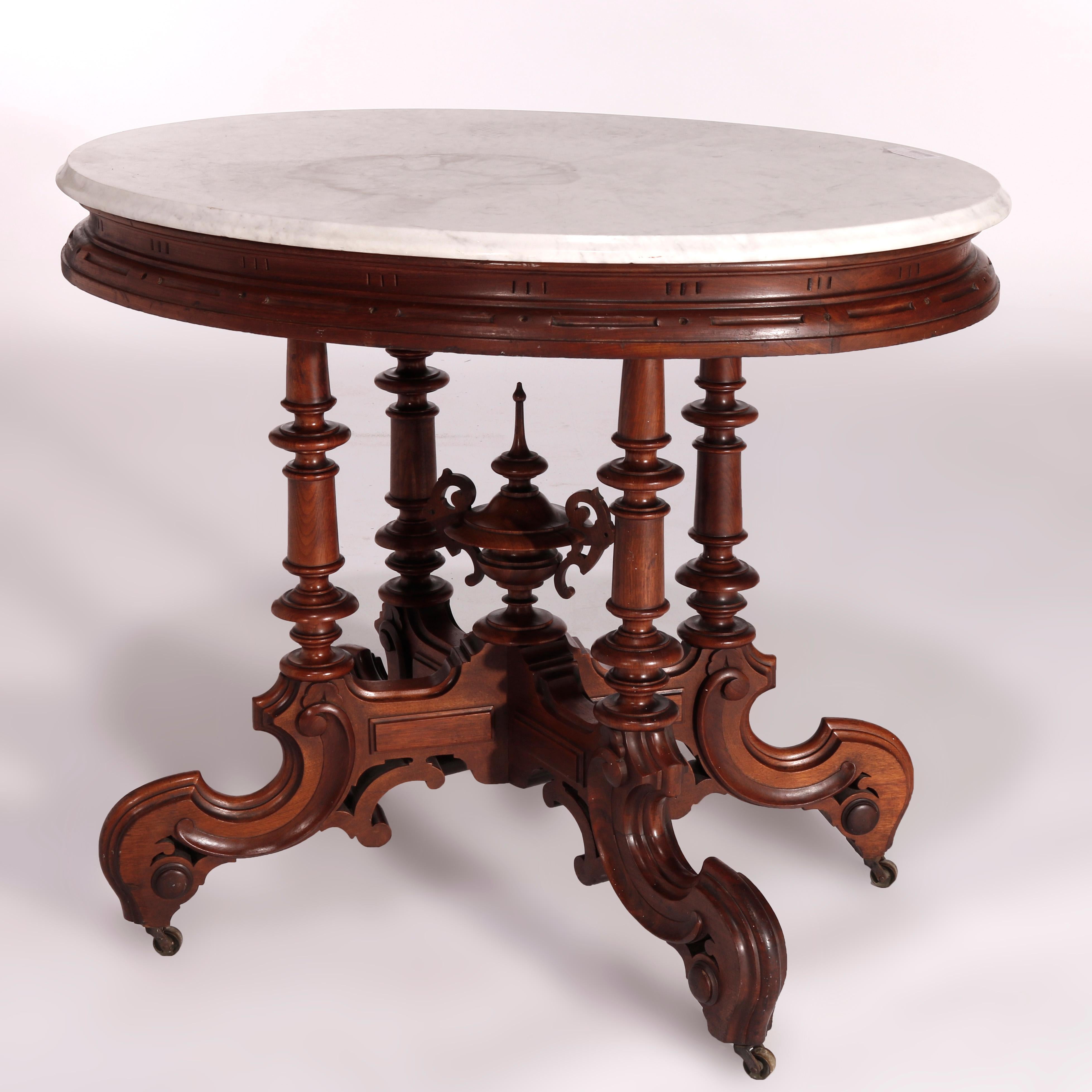 Renaissance Revival Antique Victorian Brooks Brothers Walnut & Marble Parlor Table, circa 1890 For Sale