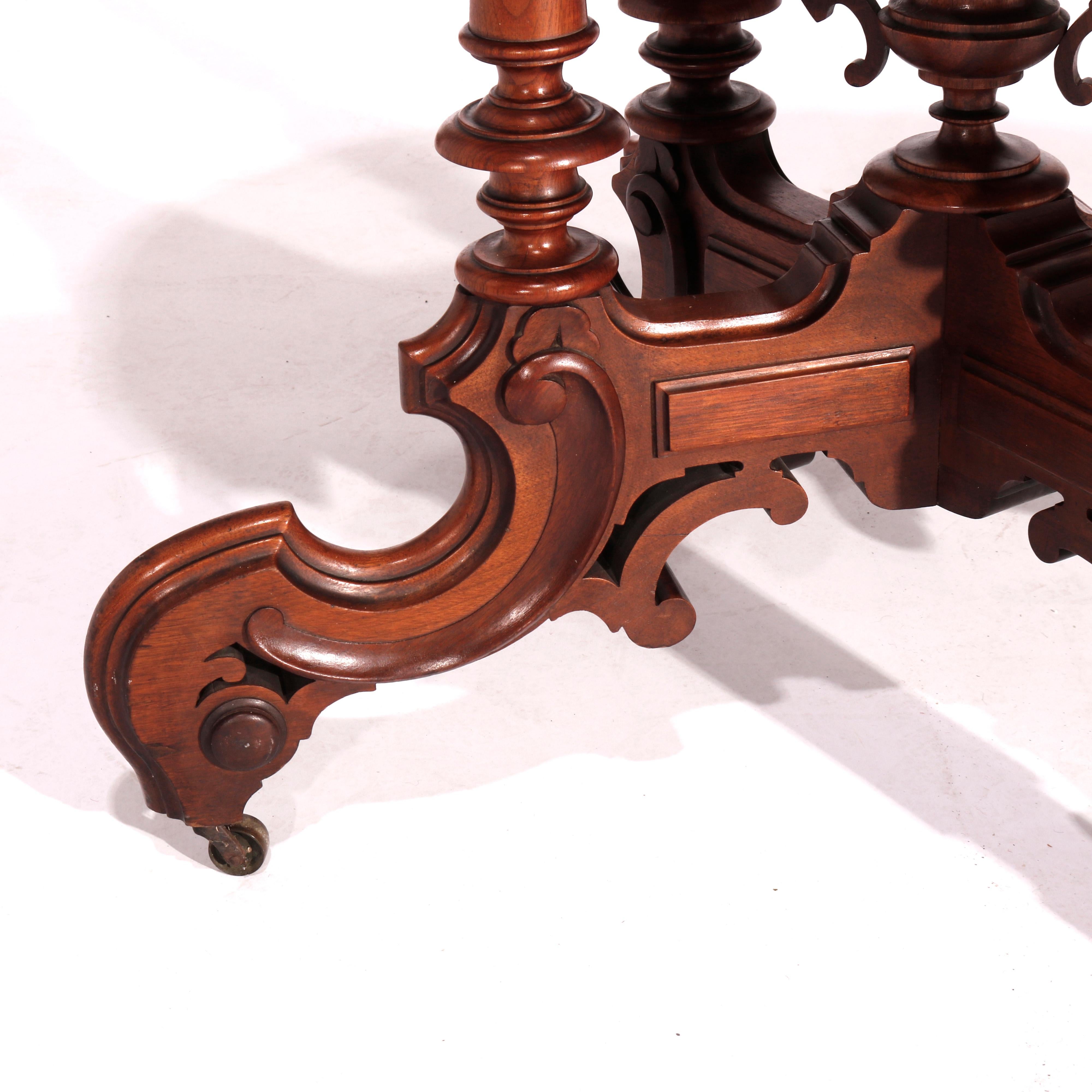 Antique Victorian Brooks Brothers Walnut & Marble Parlor Table, circa 1890 In Good Condition For Sale In Big Flats, NY