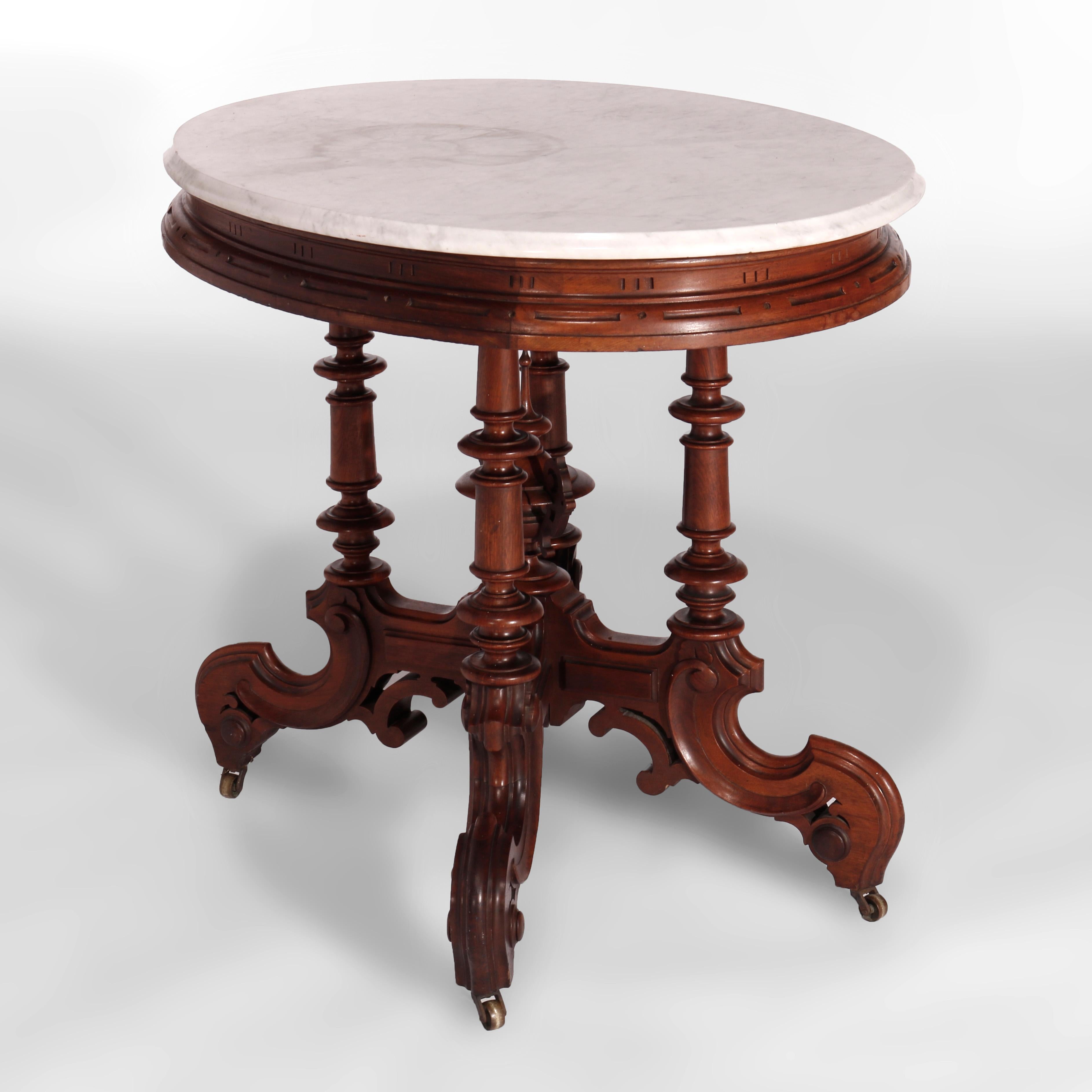 Antique Victorian Brooks Brothers Walnut & Marble Parlor Table, circa 1890 For Sale 1