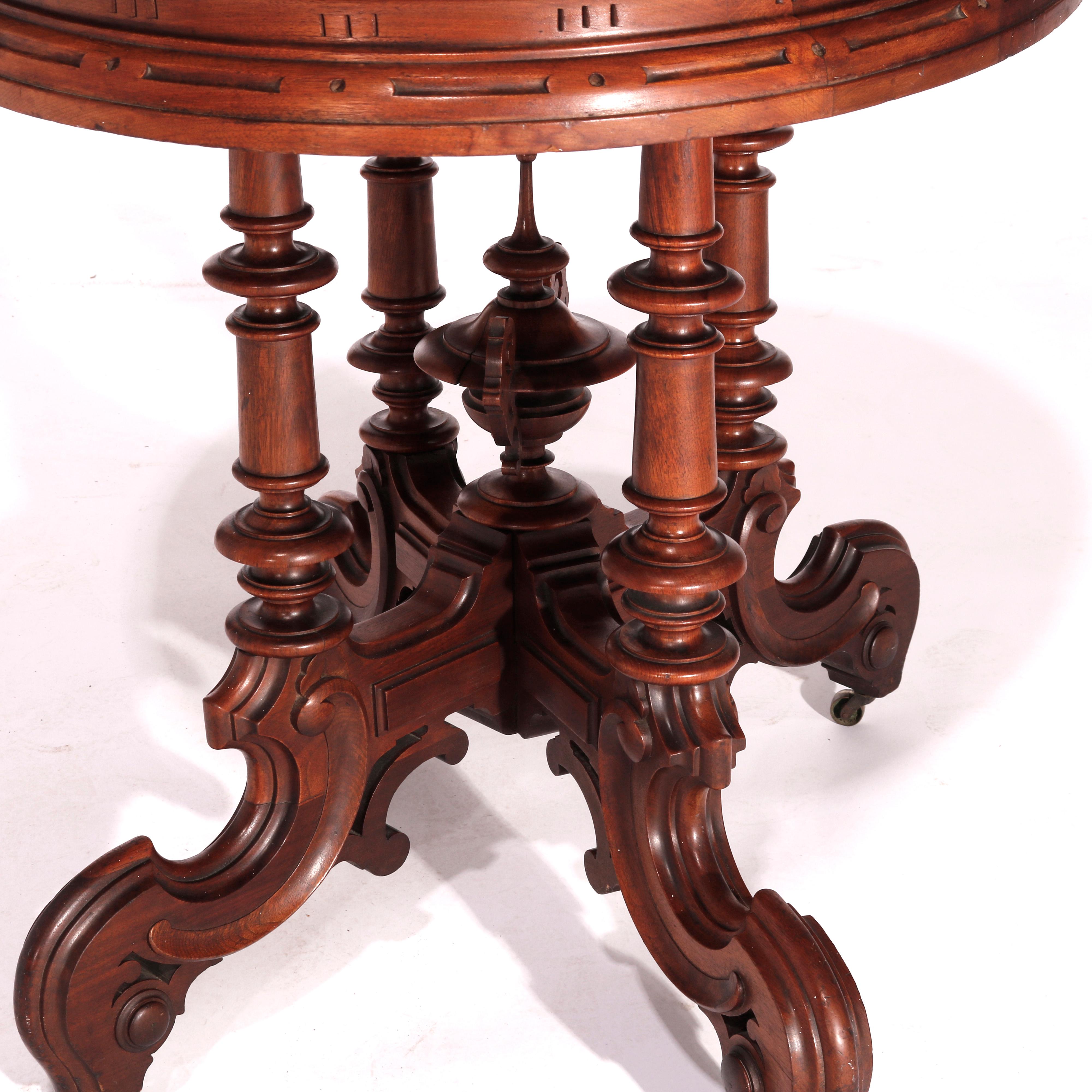 Antique Victorian Brooks Brothers Walnut & Marble Parlor Table, circa 1890 1
