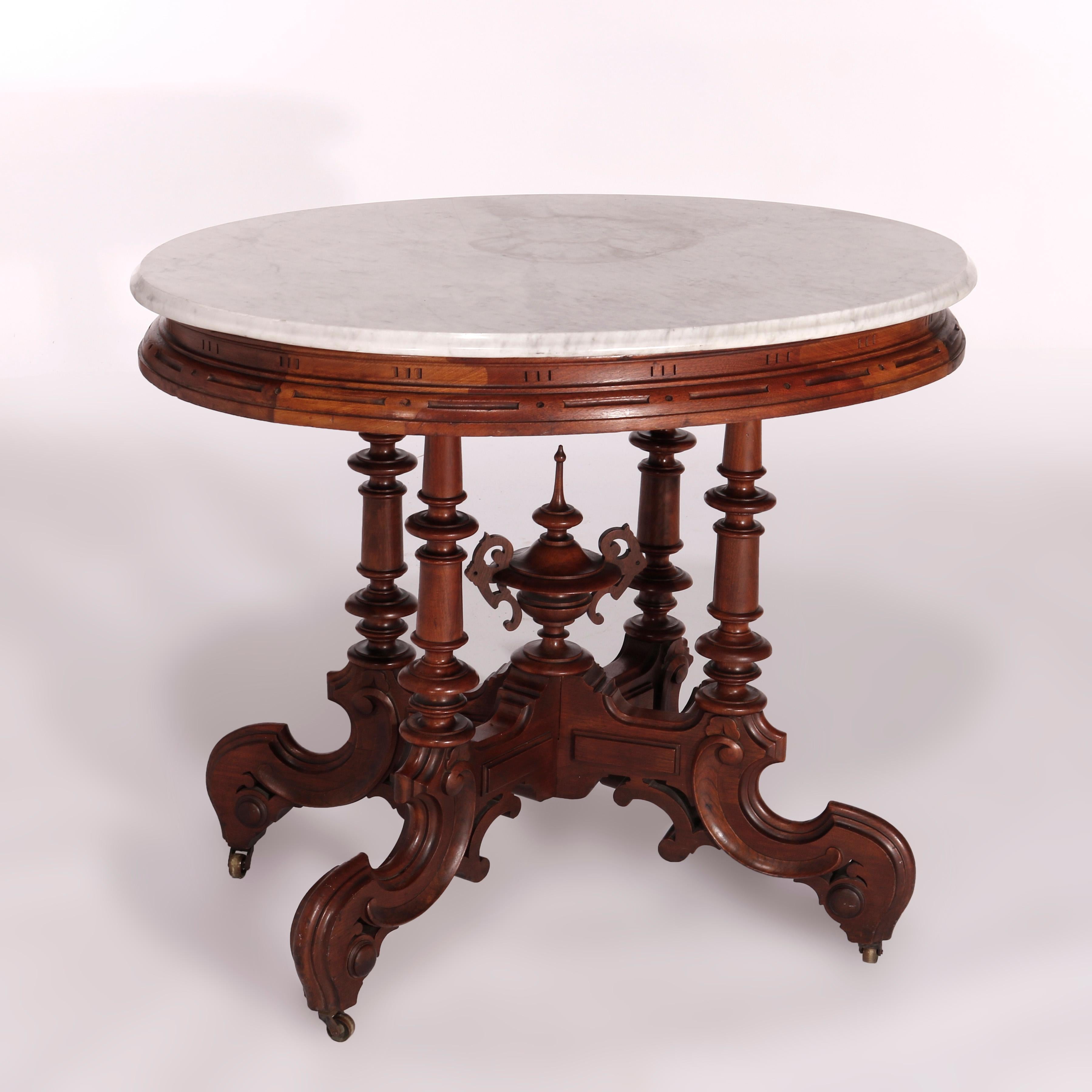 Antique Victorian Brooks Brothers Walnut & Marble Parlor Table, circa 1890 For Sale 4