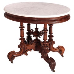 Antique Victorian Brooks Brothers Walnut & Marble Parlor Table, circa 1890
