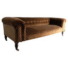 Antique Victorian Brown/Gold Velvet Button Backed Three Seater Chesterfield Sofa