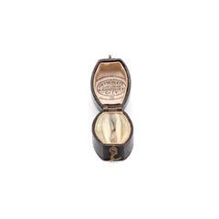 Antique Victorian Brown Leather Barrel Ring Box, with Ivory Silk and Blue Velvet