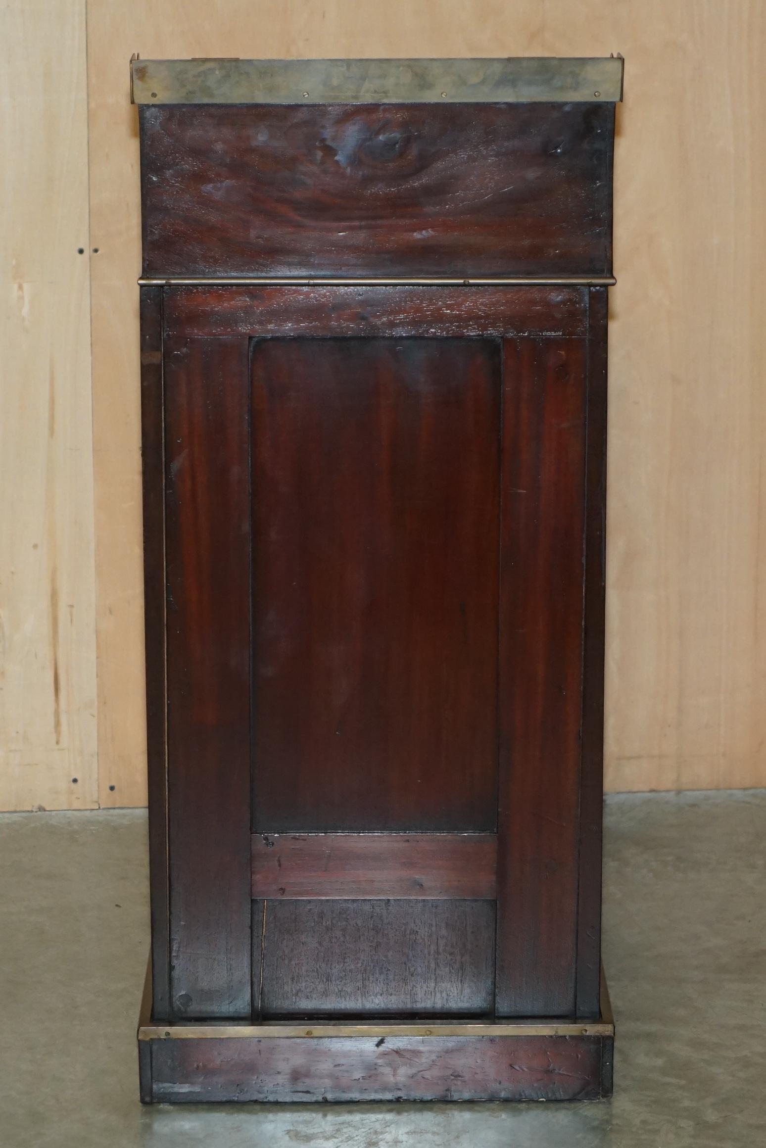 ANTIQUE ViCTORIAN BROWN LEATHER BRASS GALLERY MILITARY CAMPAIGN DAVENPORT DESK For Sale 3