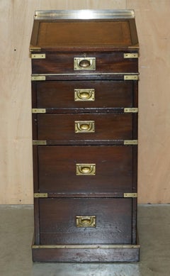 ANTIQUE ViCTORIAN BROWN LEATHER BRASS GALLERY MILITARY CAMPAIGN DAVENPORT DESK