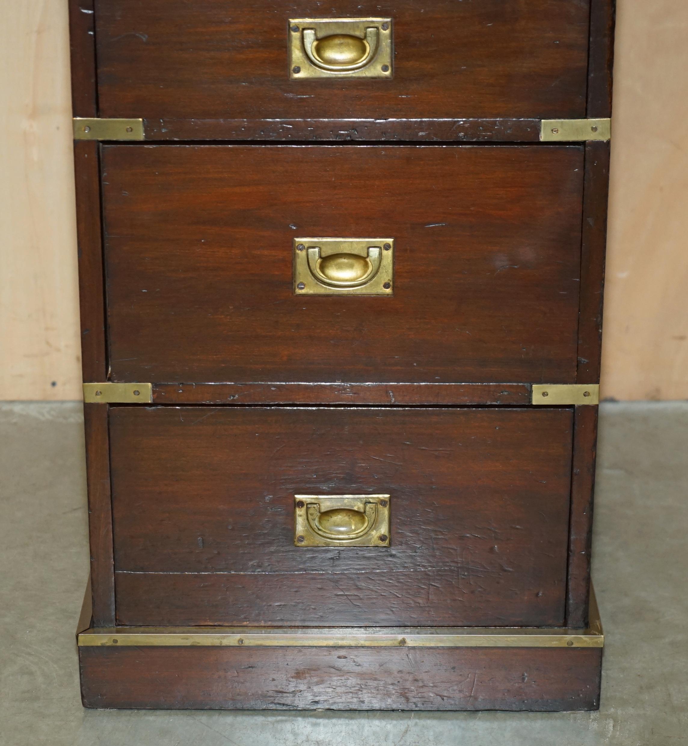 Mid-19th Century ANTIQUE ViCTORIAN BROWN LEATHER BRASS GALLERY MILITARY CAMPAIGN DAVENPORT DESK For Sale