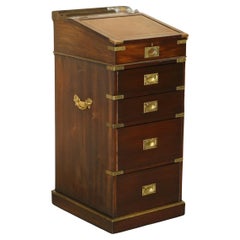 ANTIQUE ViCTORIAN BROWN LEATHER BRASS GALLERY MILITARY CAMPAIGN DAVENPORT DESK