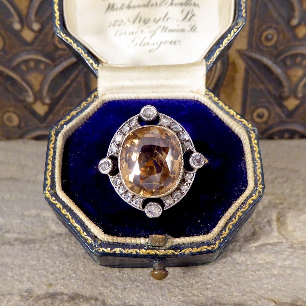 Antiker viktorianischer Gold- und Silberring mit braunem Zirkon und Diamant im Rosenschliff 5