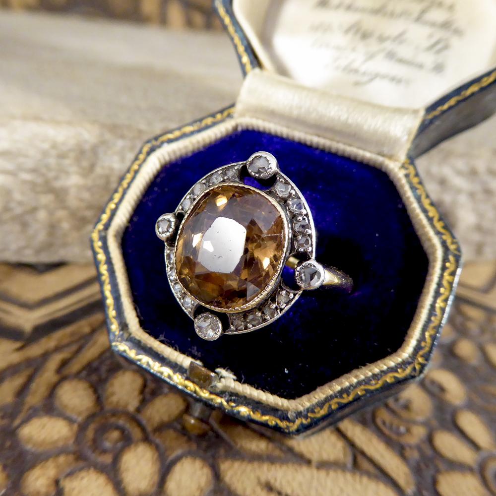Antiker viktorianischer Gold- und Silberring mit braunem Zirkon und Diamant im Rosenschliff 4