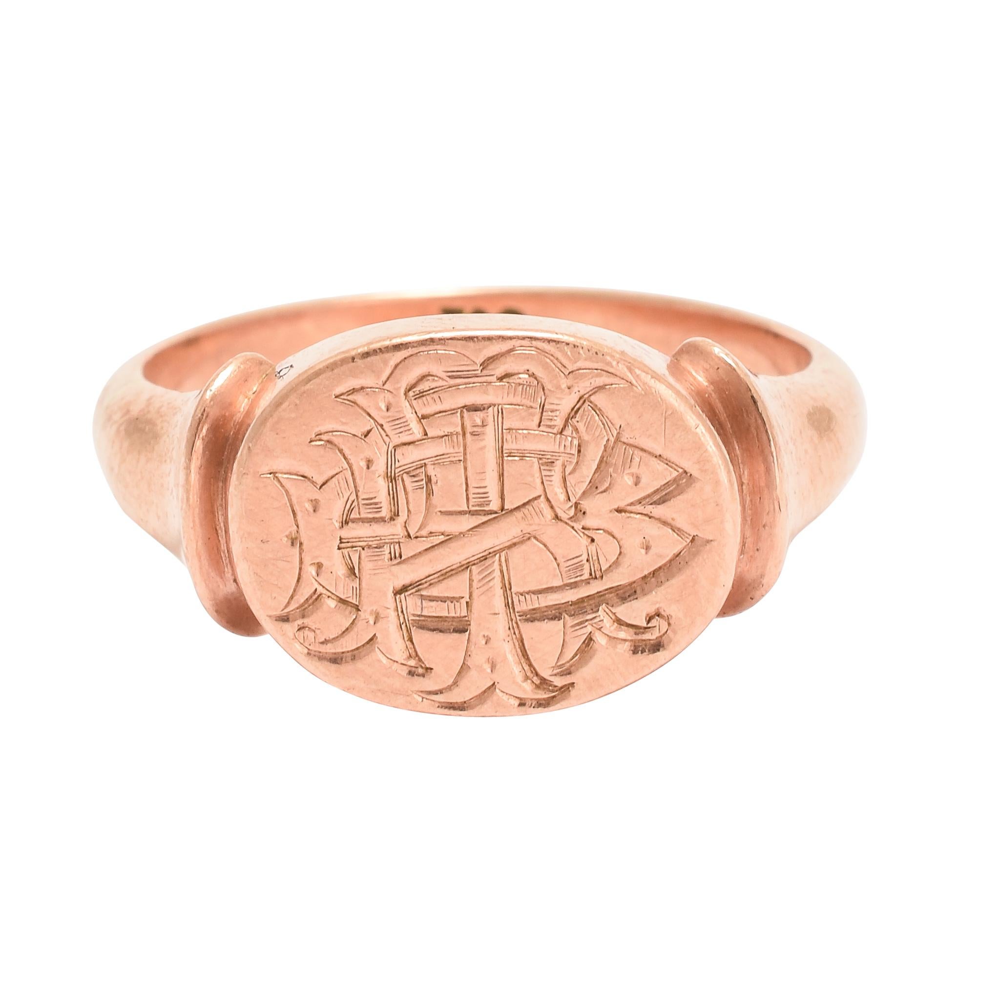 Antique Victorian BRT Monogram Rose Gold Signet Ring