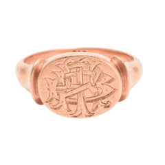 Antique Victorian BRT Monogram Rose Gold Signet Ring