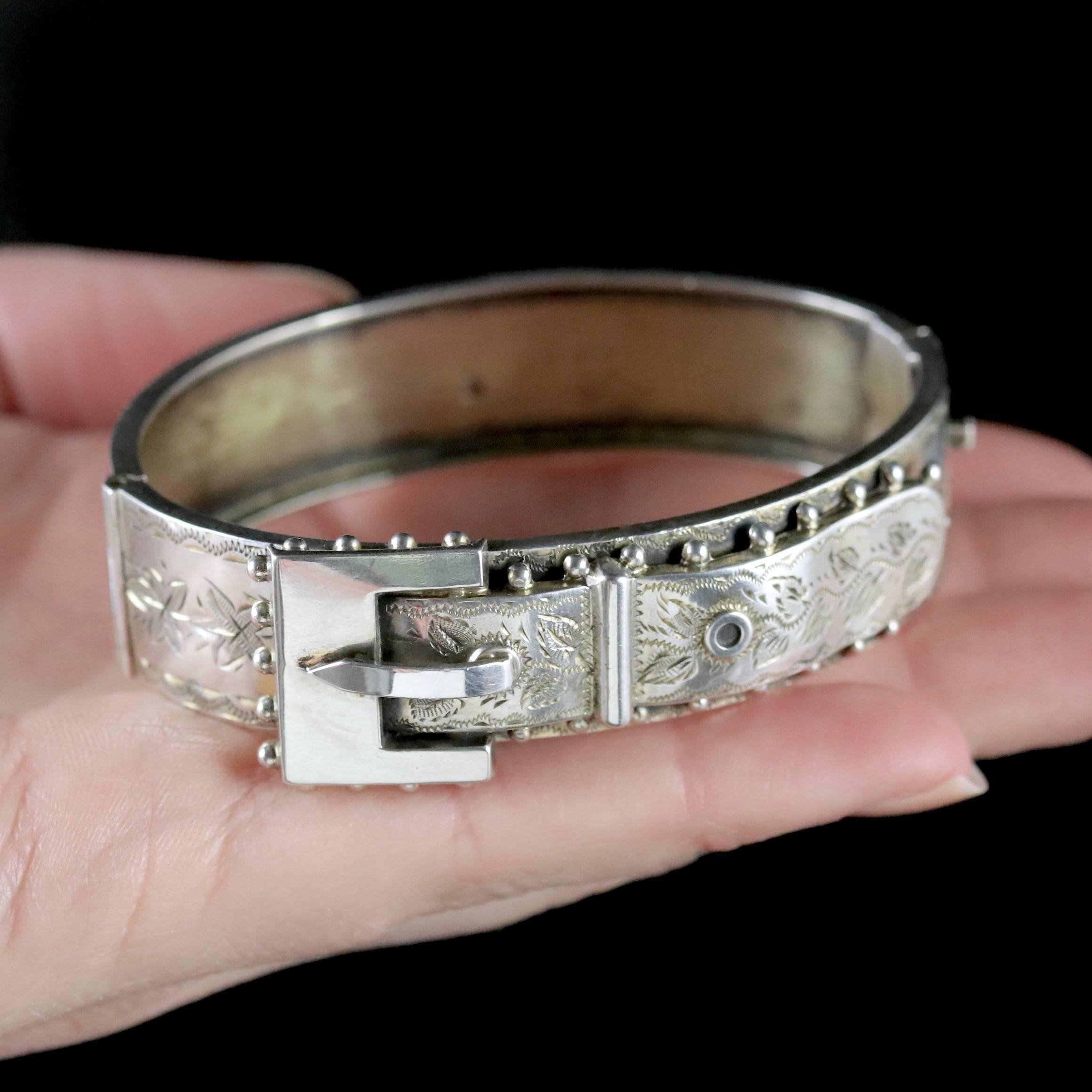 Antique Victorian Buckle Bangle Sterling Silver Dated Birmingham, 1888 2