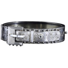 Antique Victorian Buckle Bangle Sterling Silver Dated Birmingham, 1888