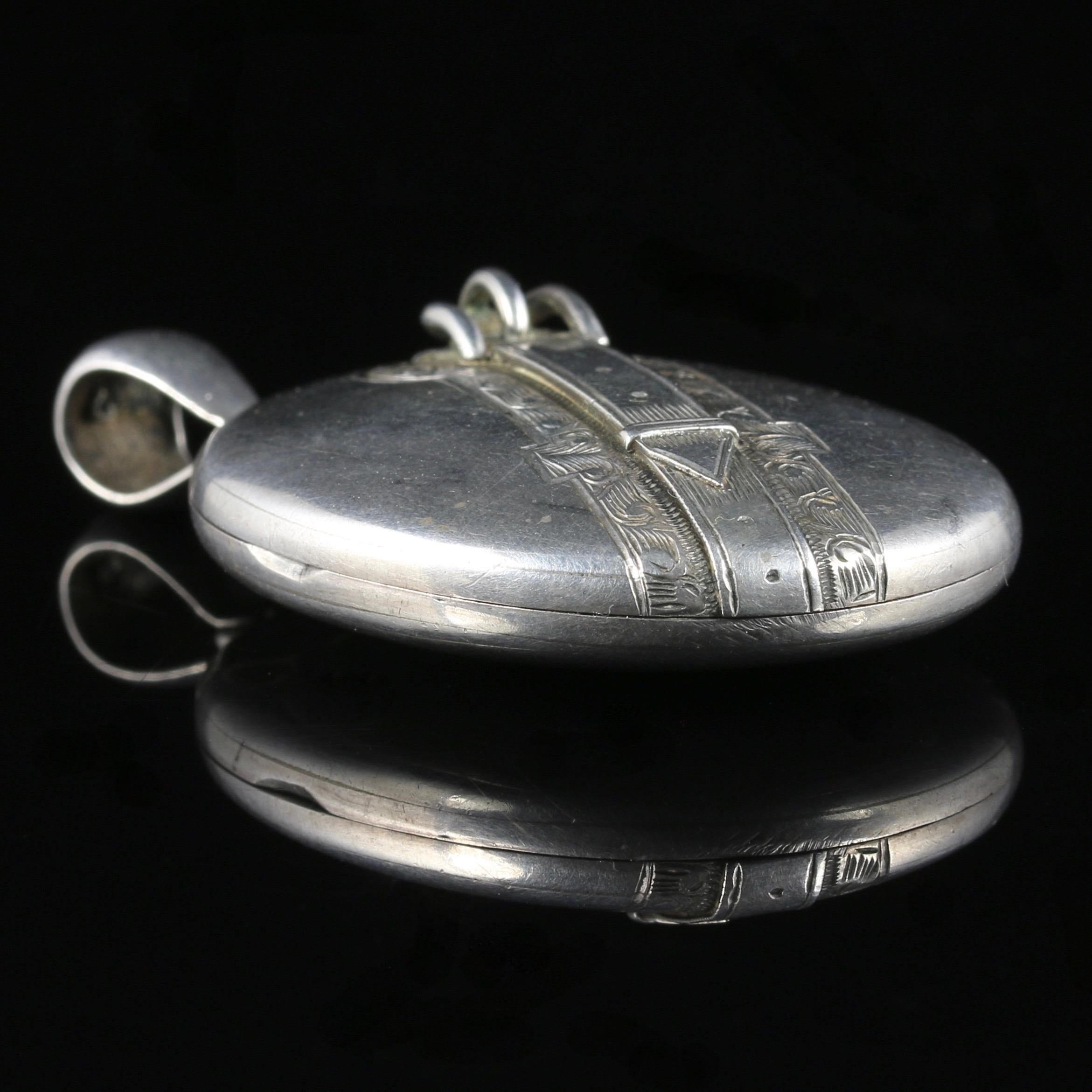 Antique Victorian Buckle Locket Silver, circa 1870 1
