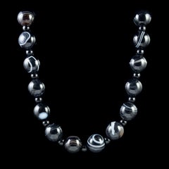 Antique Victorian Bullseye Agate Beaded Necklace, circa 1900