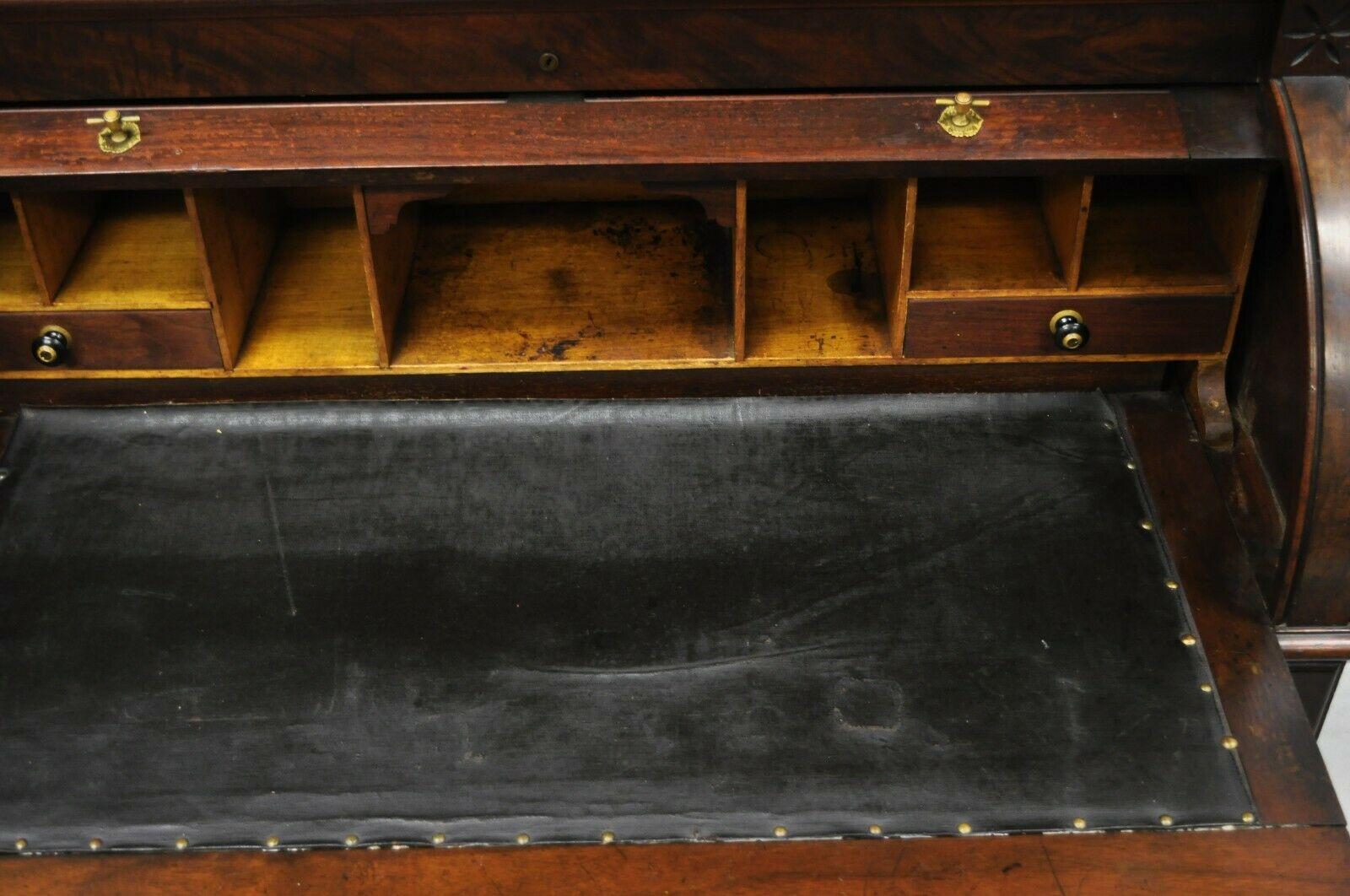 Antique Victorian Burl Walnut Cylinder Roll Secretary Desk Bookcase Cabinet 1