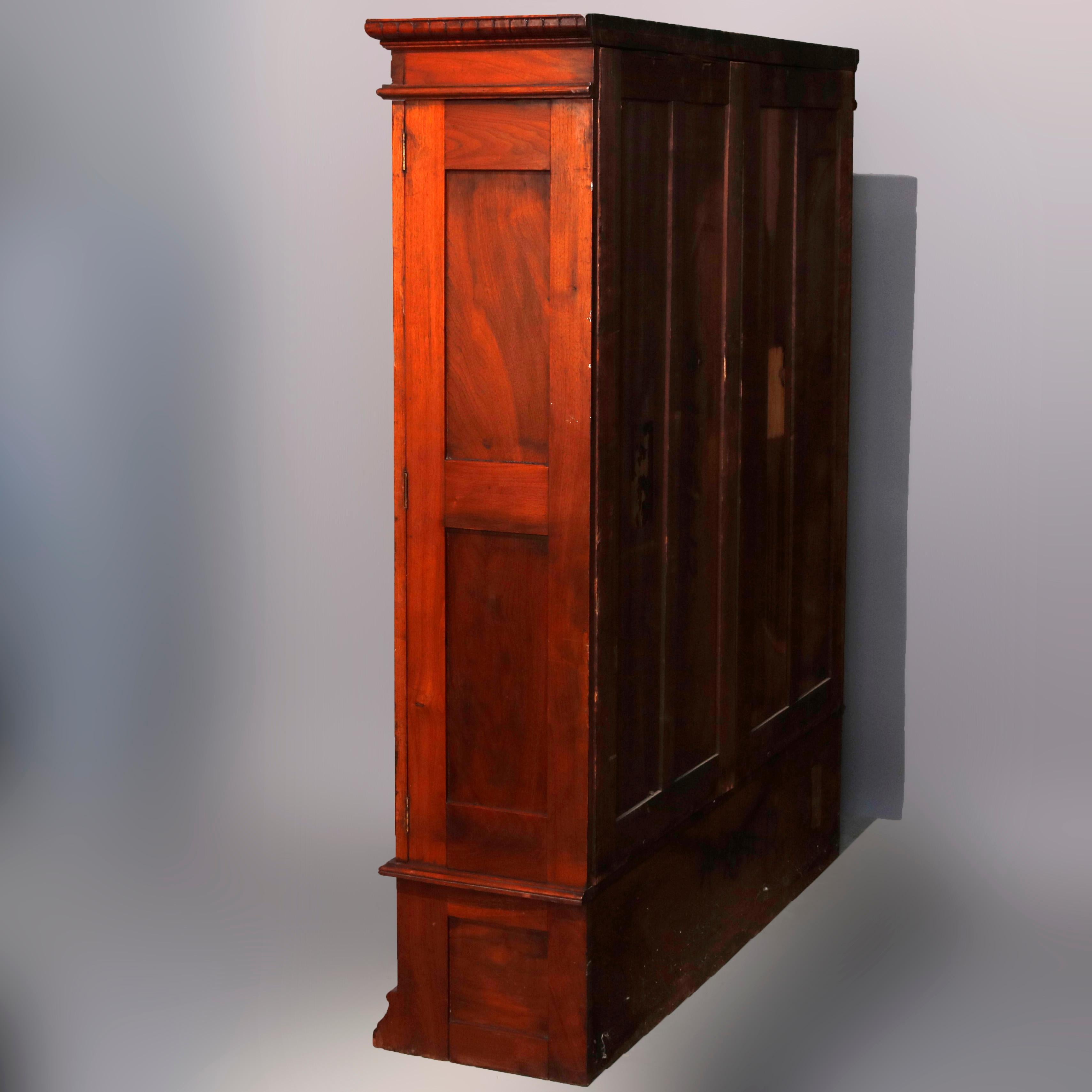 American Victorian Burl Walnut Enclosed Double Door Bookcase with Drawers, circa 1890