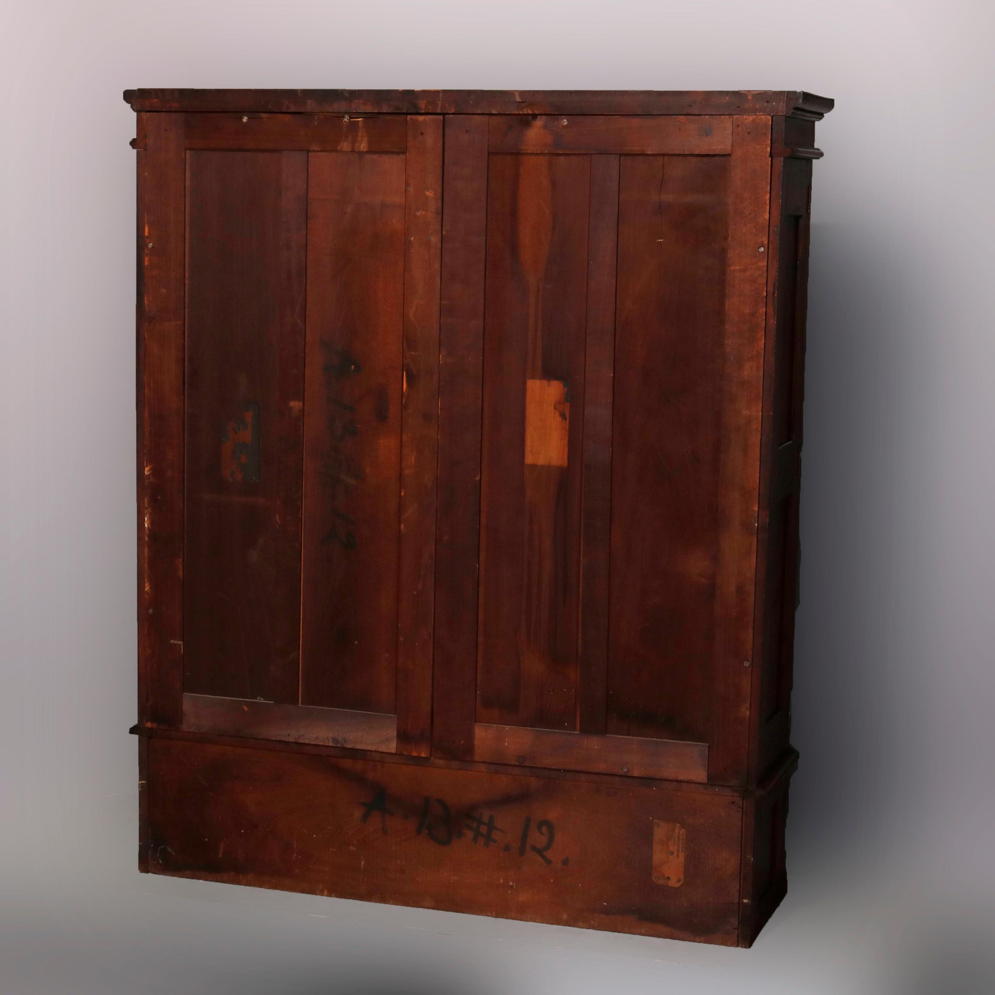 Carved Victorian Burl Walnut Enclosed Double Door Bookcase with Drawers, circa 1890