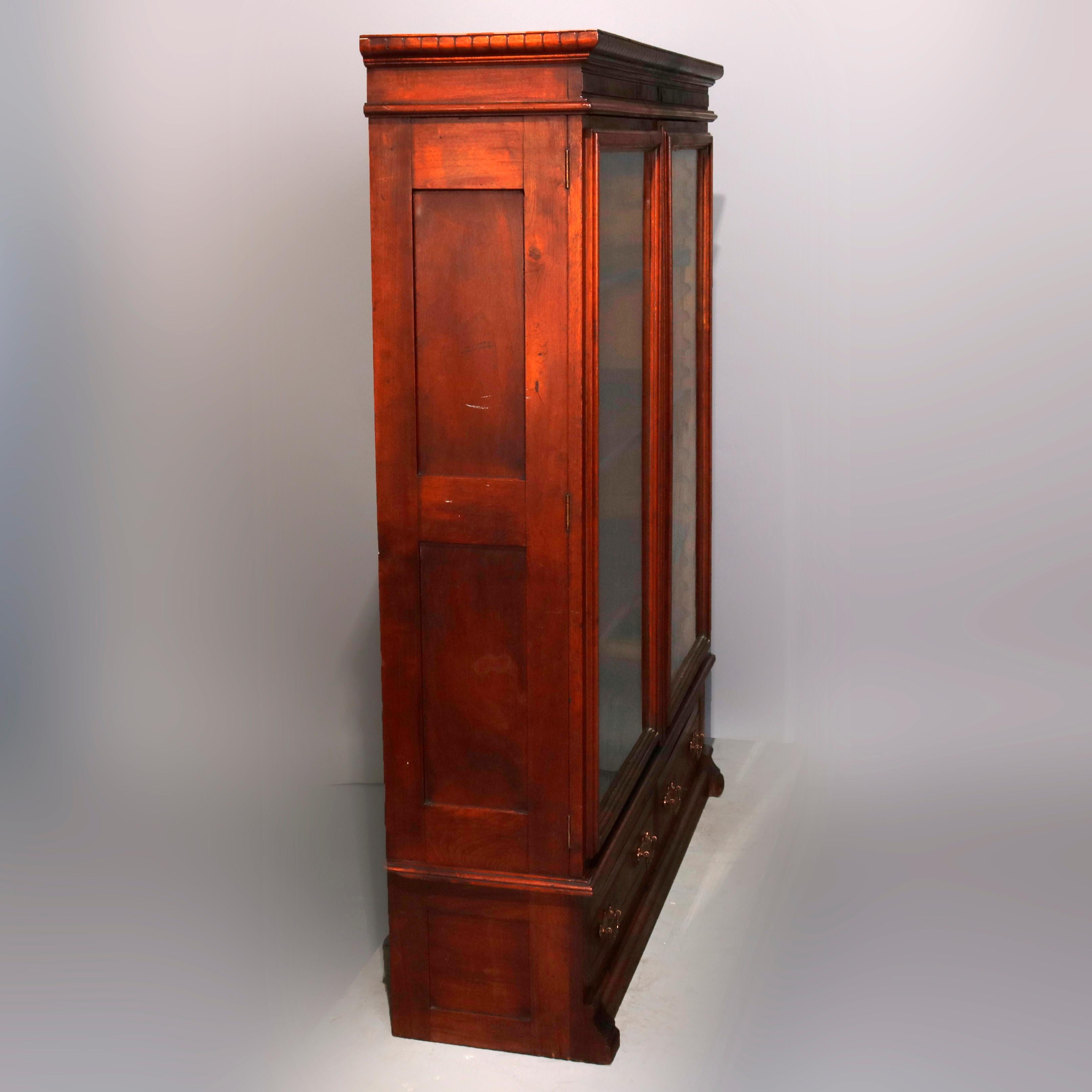 19th Century Victorian Burl Walnut Enclosed Double Door Bookcase with Drawers, circa 1890